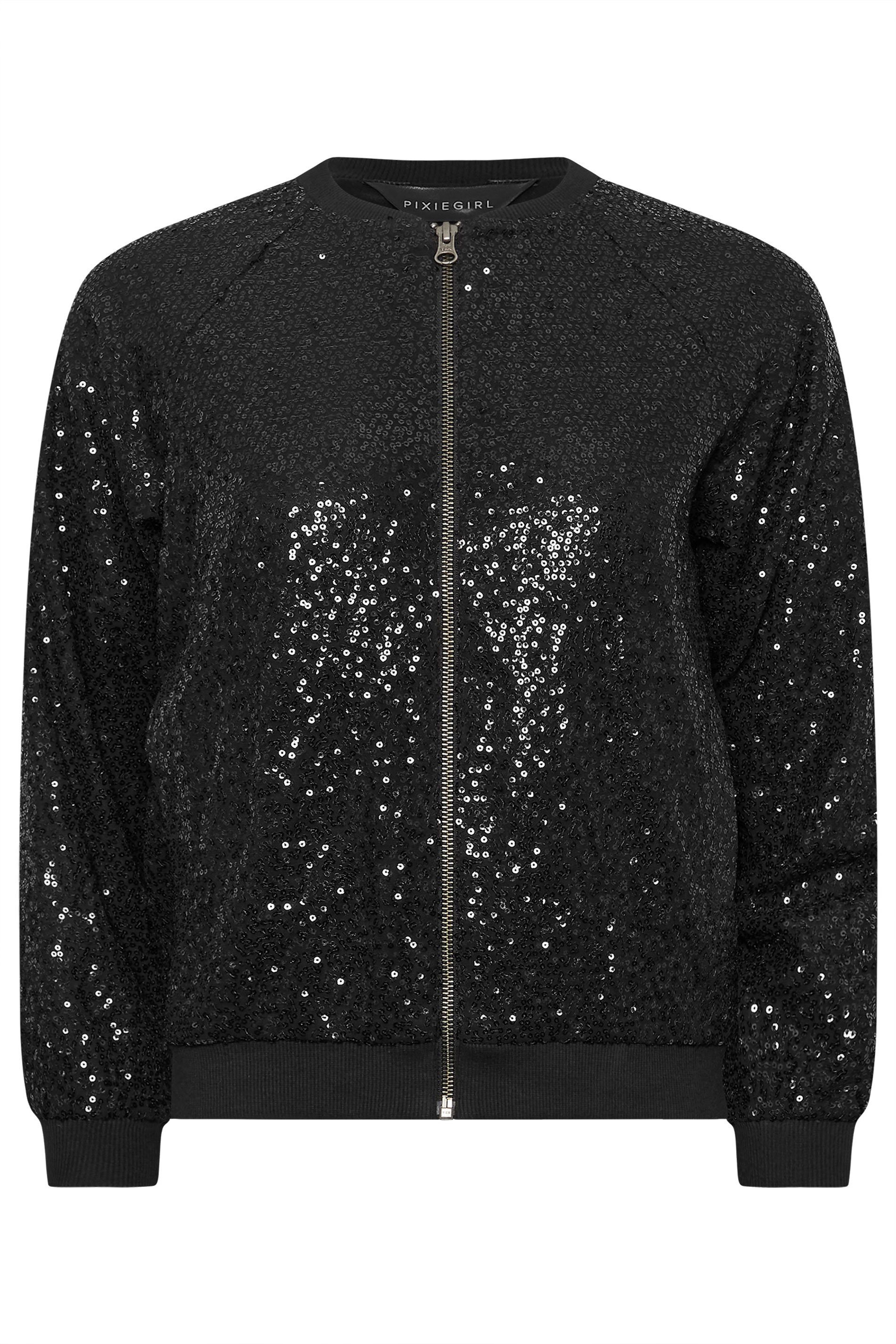 PixieGirl Petite Women's Black Sequin Bomber Jacket | PixieGirl 6