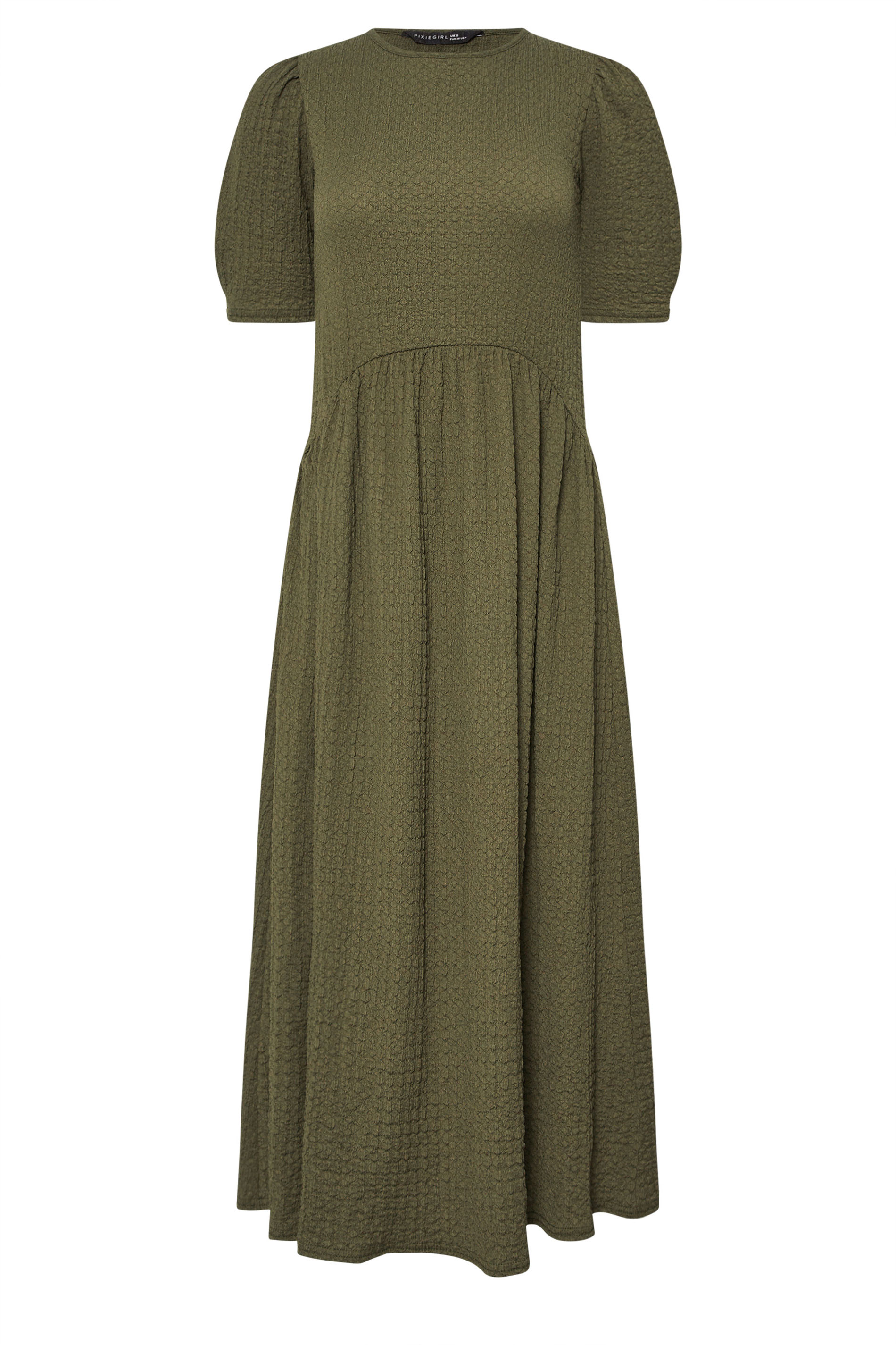 PixieGirl Petite Womens Olive Green Textured Midi Dress