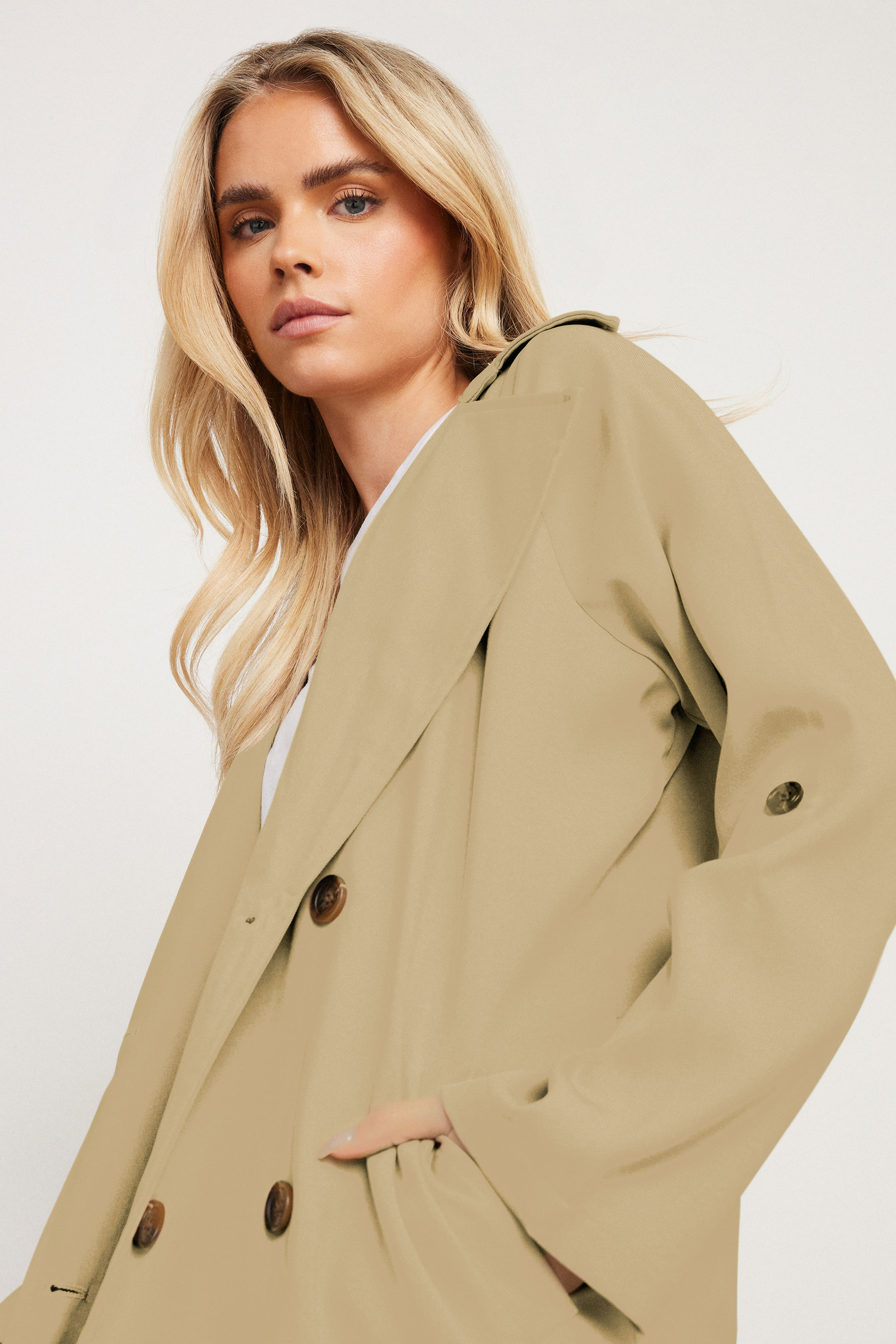 PixieGirl Petite Womens's Stone Brown Woven Lightweight Trench Coat | PixieGirl 5