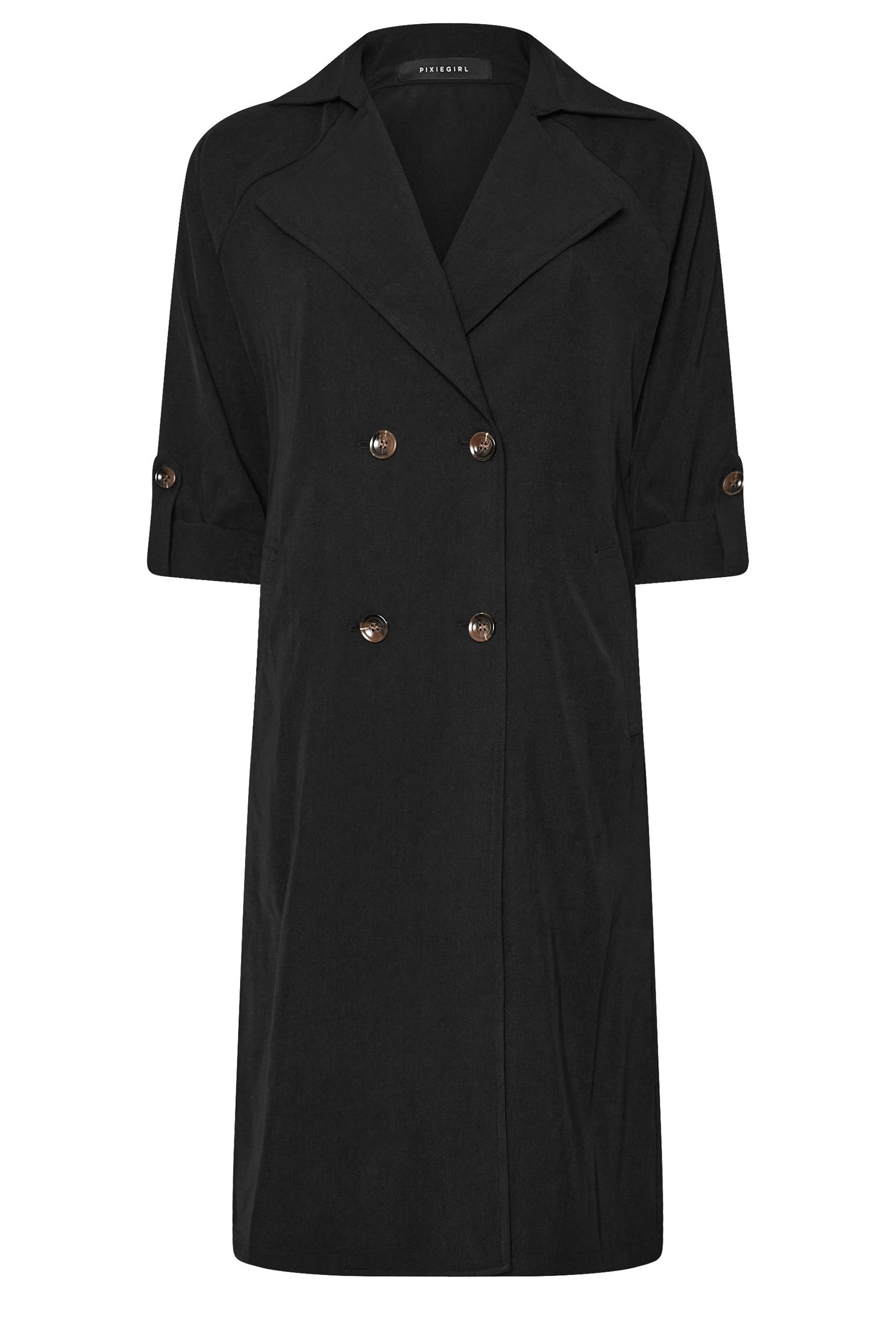 PixieGirl Petite Womens's Black Woven Lightweight Trench Coat | PixieGirl 5