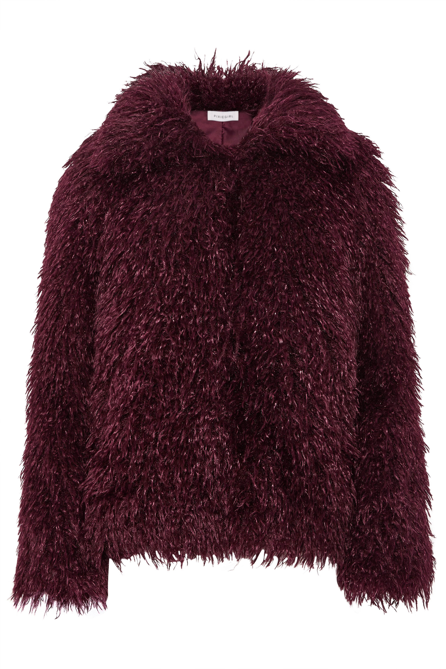 PixieGirl Petite Women's Burgundy Red Mongolian Faux Fur Jacket | PixieGirl 7