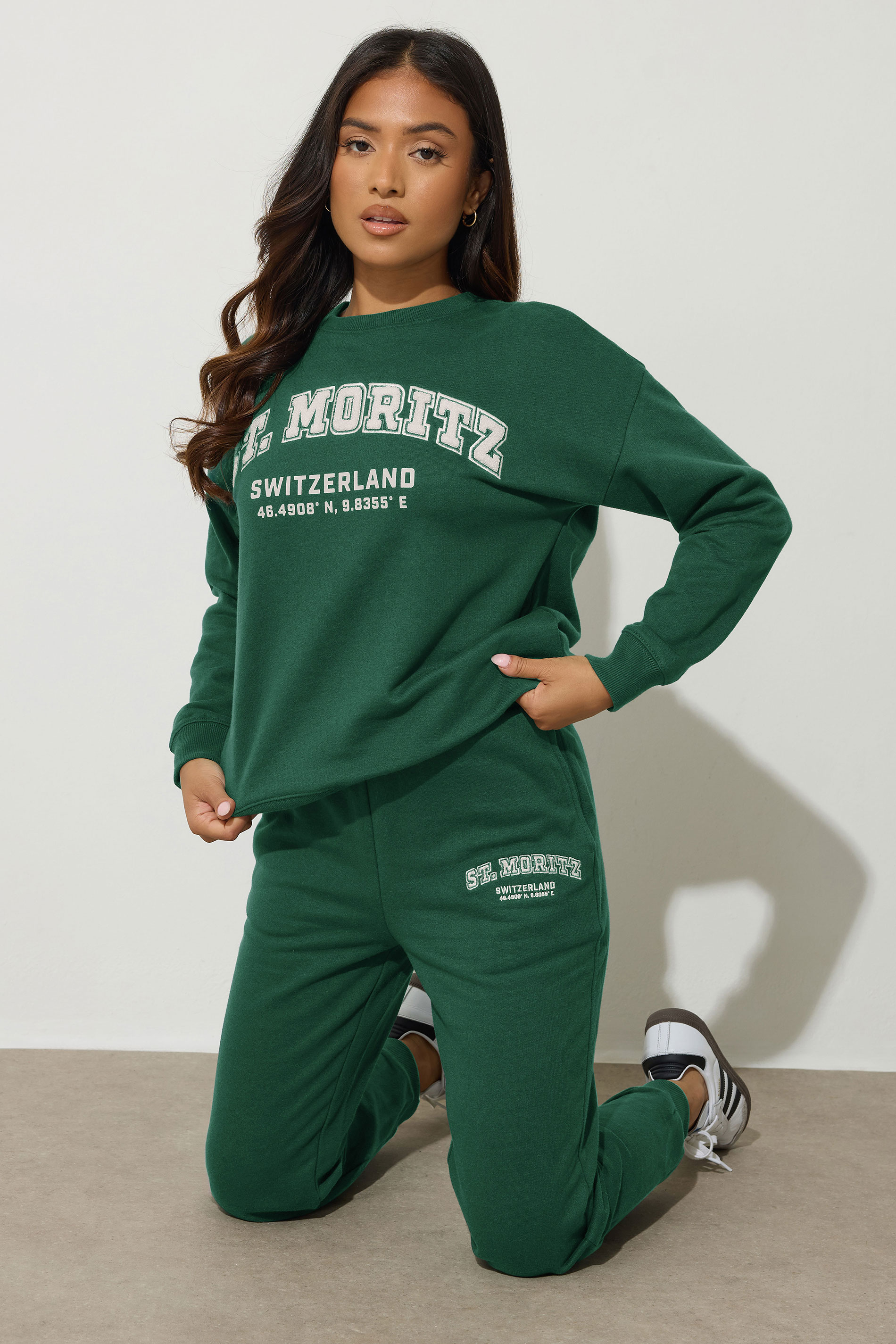 PixieGirl Petite Women's Green St Moritz Slogan Sweatshirt | PixieGirl 2