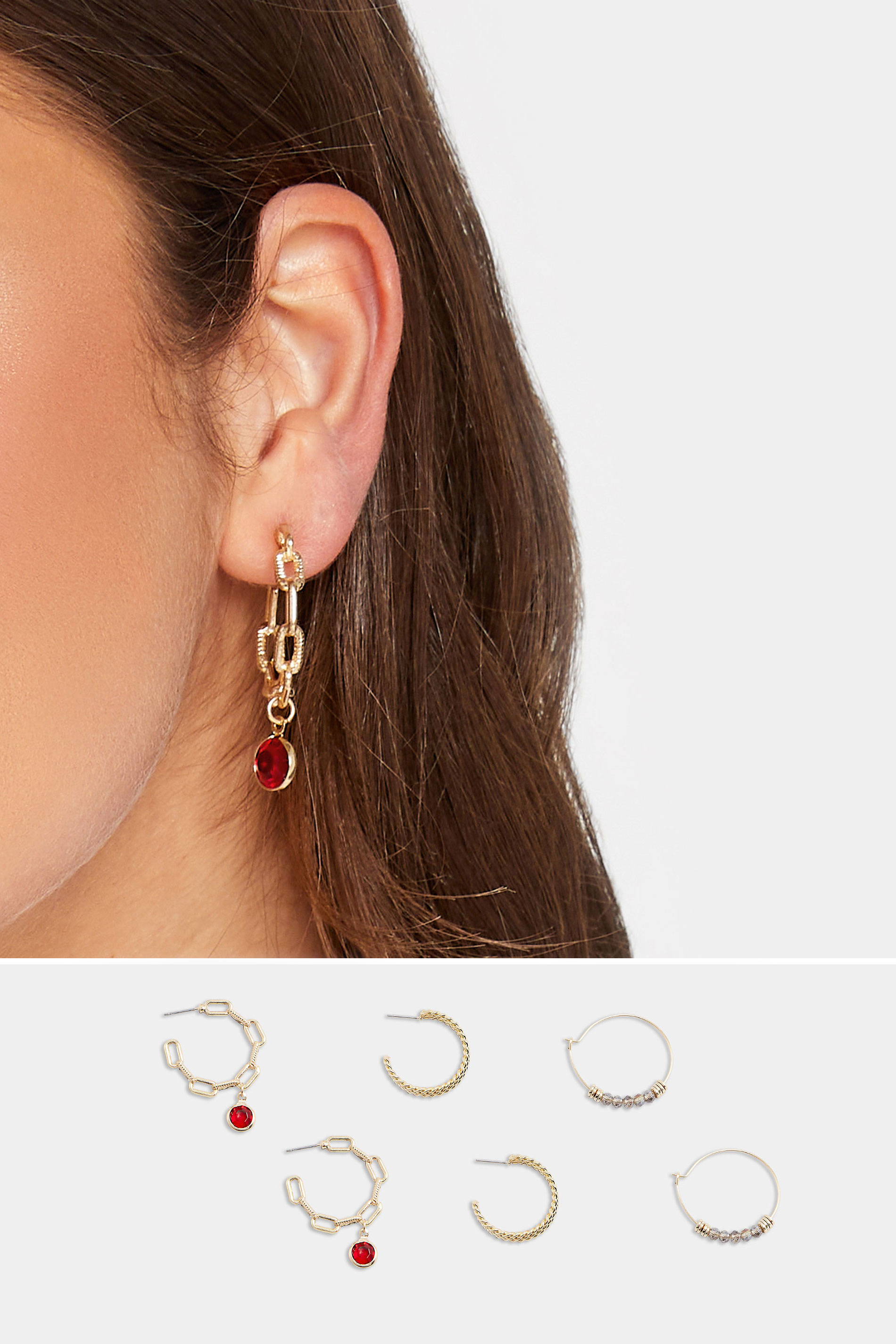Gold Tone 3 PACK Mixed Hoop Earrings | Yours Clothing  1