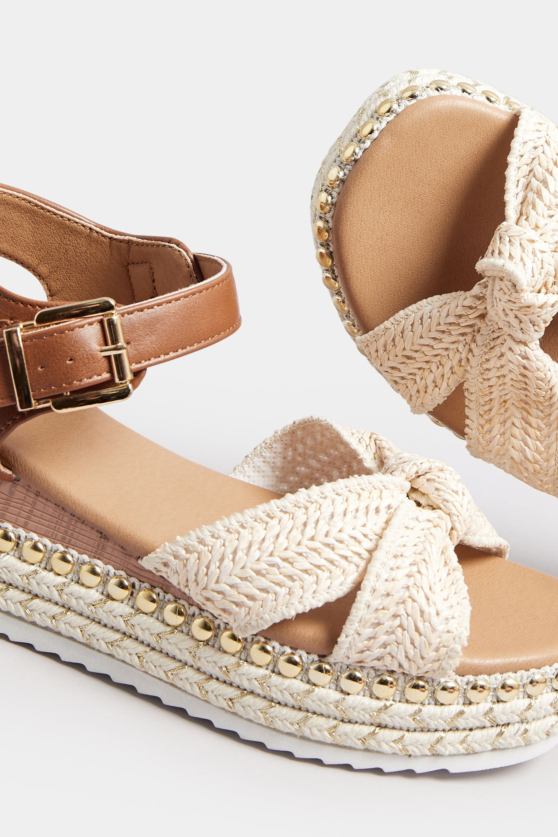 Brown Raffia Espadrille Wedge Heel Sandals In Extra Wide EEE Fit | Yours Clothing 5
