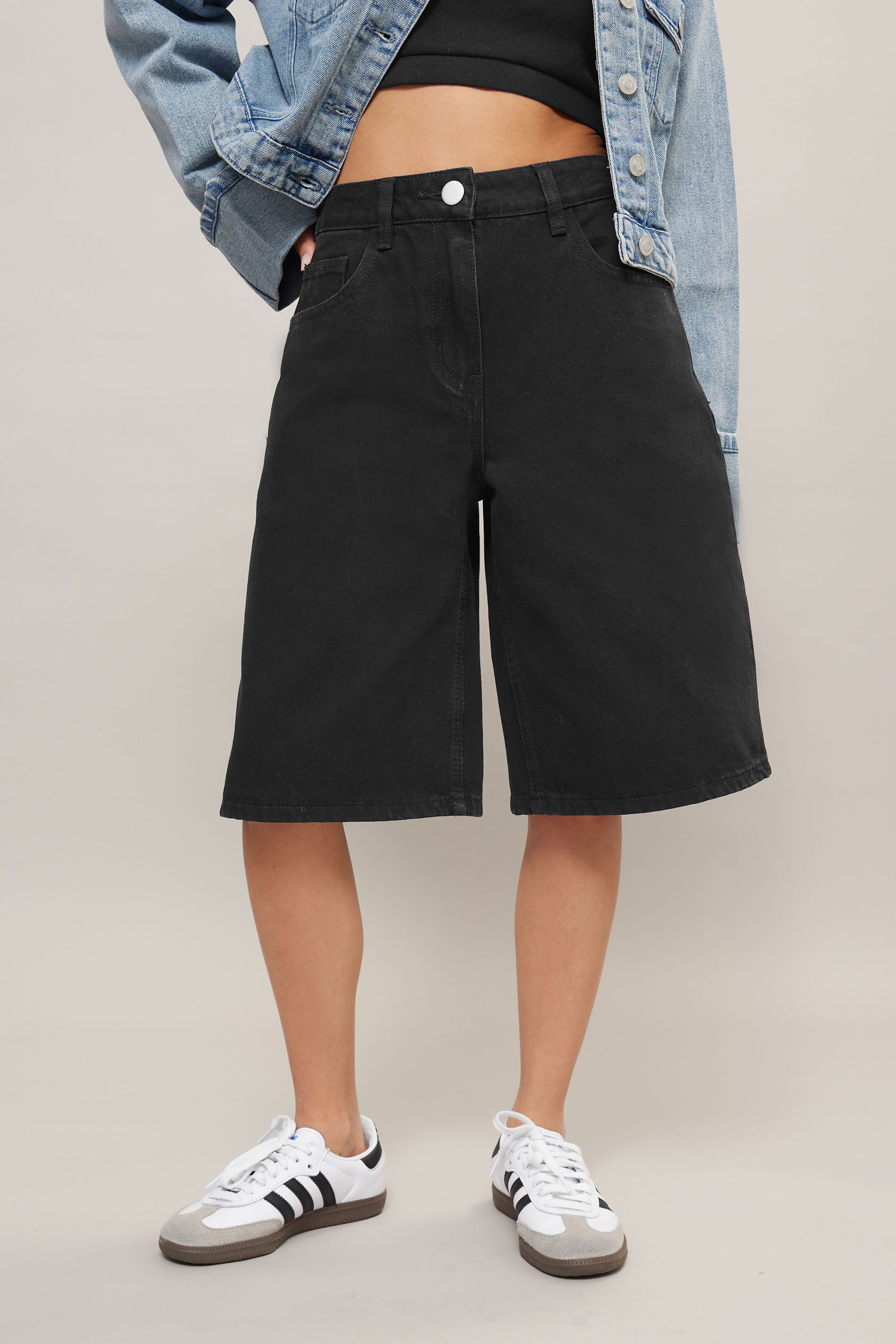 PixieGirl Petite Women's Black Denim Jorts | PixieGirl 3