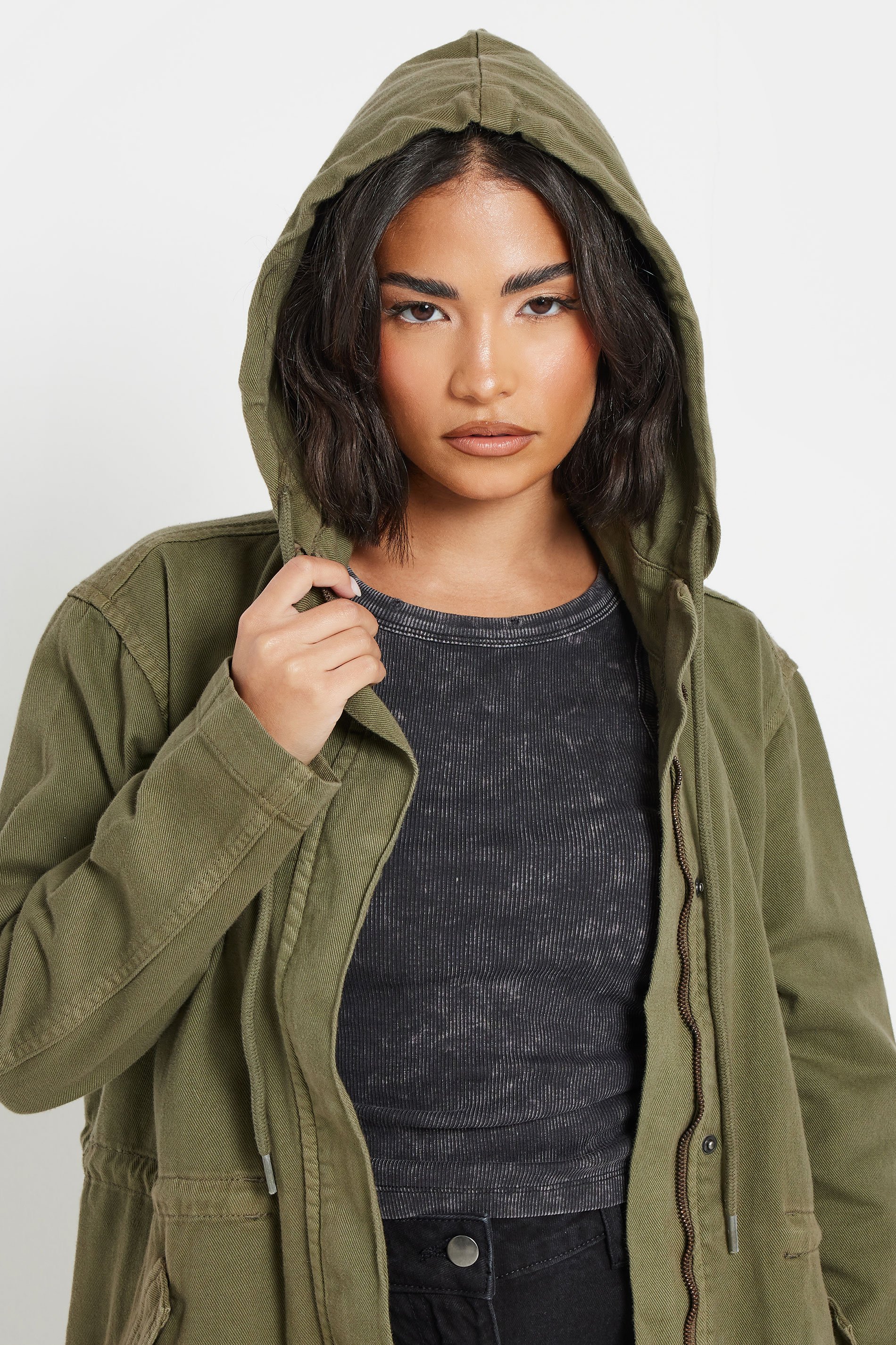 PixieGirl Petite Women's Khaki Green Twill Parka Coat | PixieGirl 6