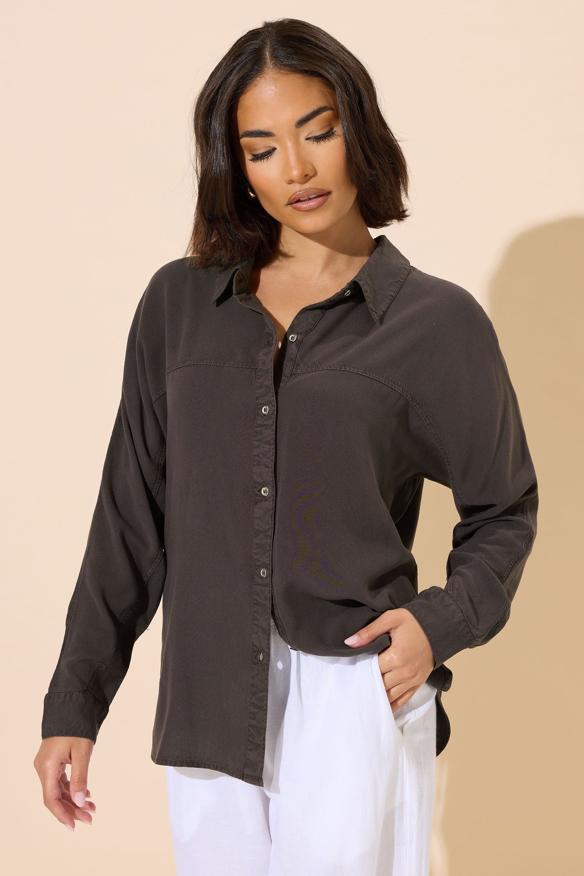 PixieGirl Petite Women's Chocolate Brown Long Sleeve Shirt | PixieGirl 1