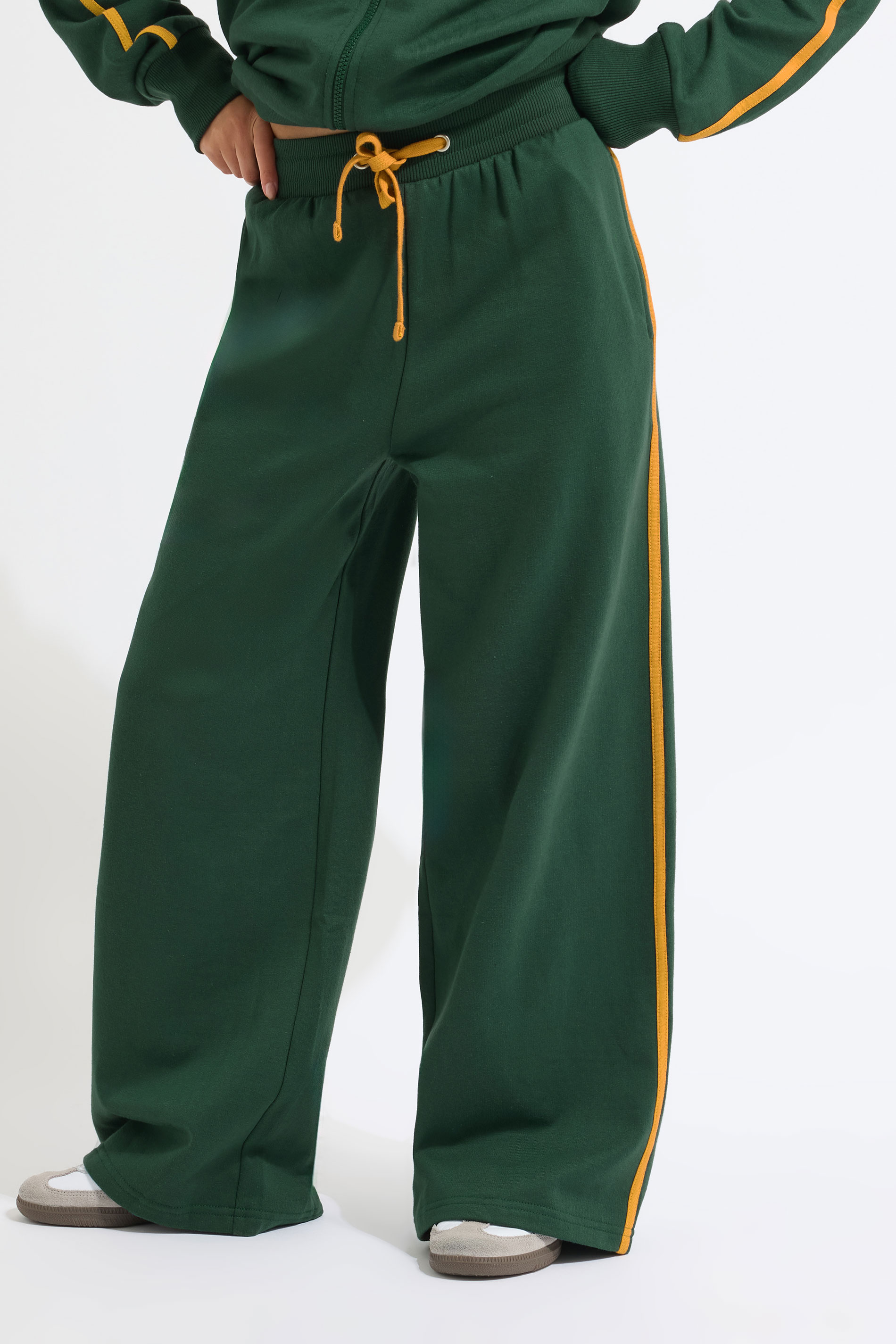PixieGirl Petite Women's Green & Yellow Stripe Wide Leg Joggers | PixieGirl 2