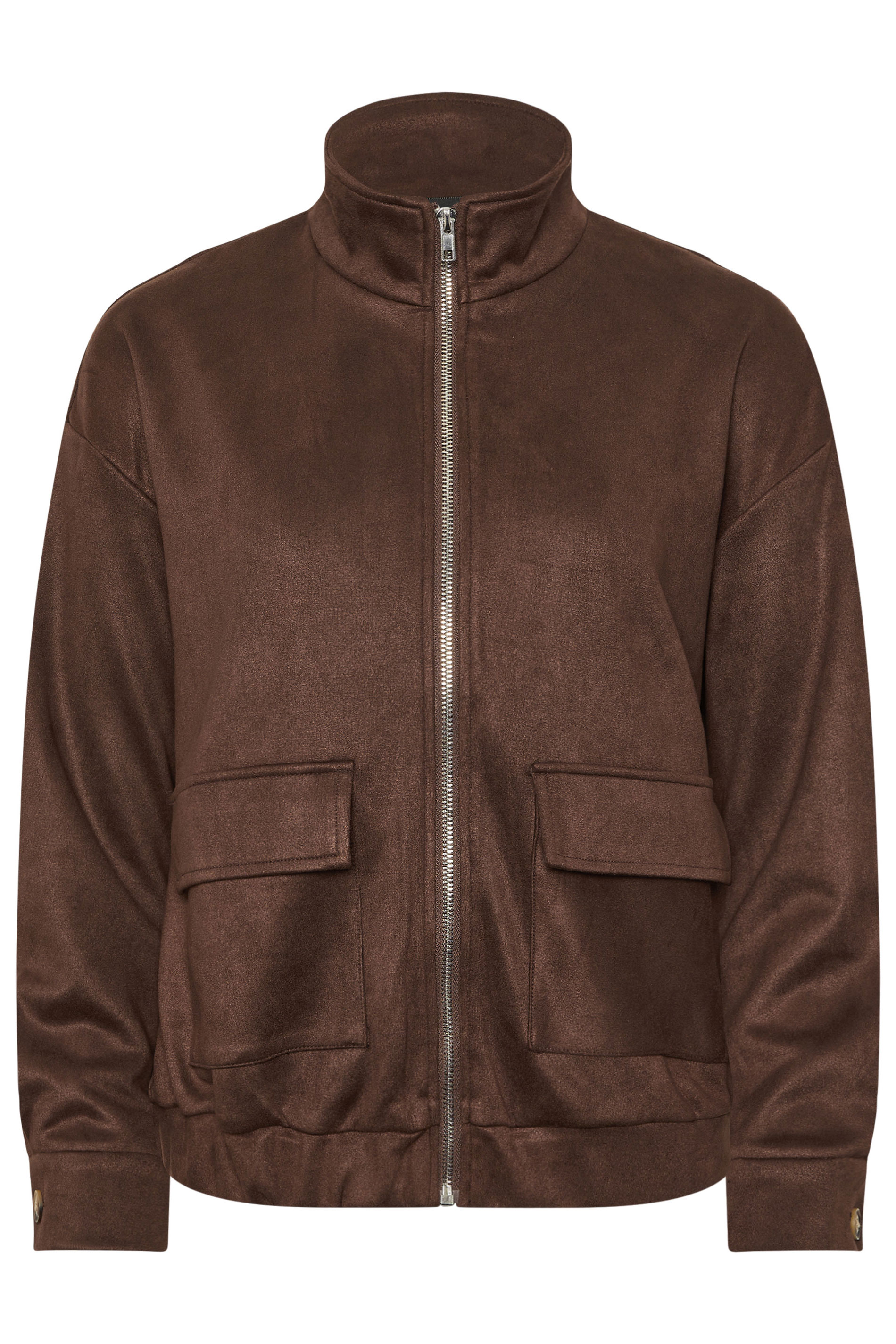 PixieGirl Petite Women's Chocolate Brown Faux Suede Bomber Jacket | PixieGirl 5