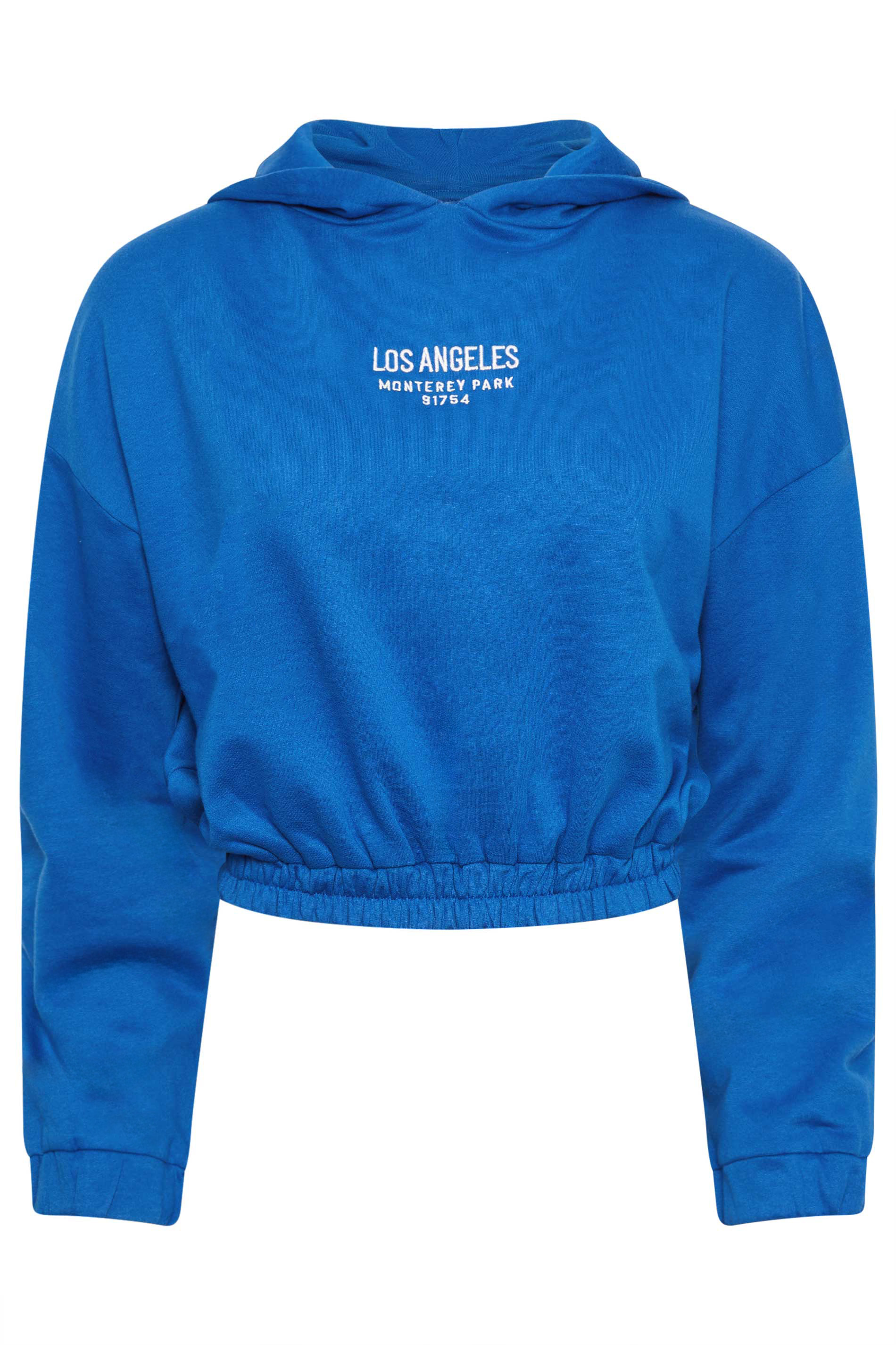 PixieGirl Petite Womens Cobalt Blue 'Los Angeles' Slogan Cropped Hoodie | PixieGirl  6