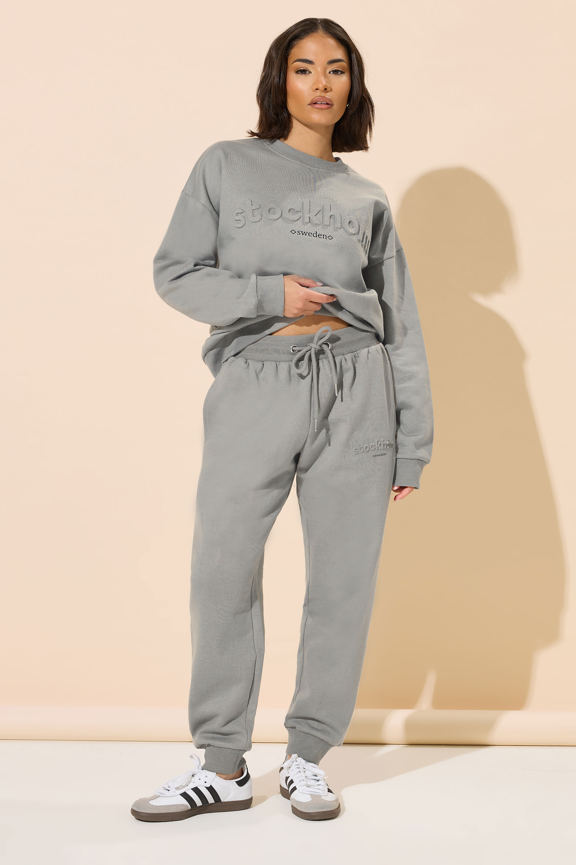 PixieGirl Petite Women's Grey 'Stockholm' Embossed Cuffed Joggers | PixieGirl 2