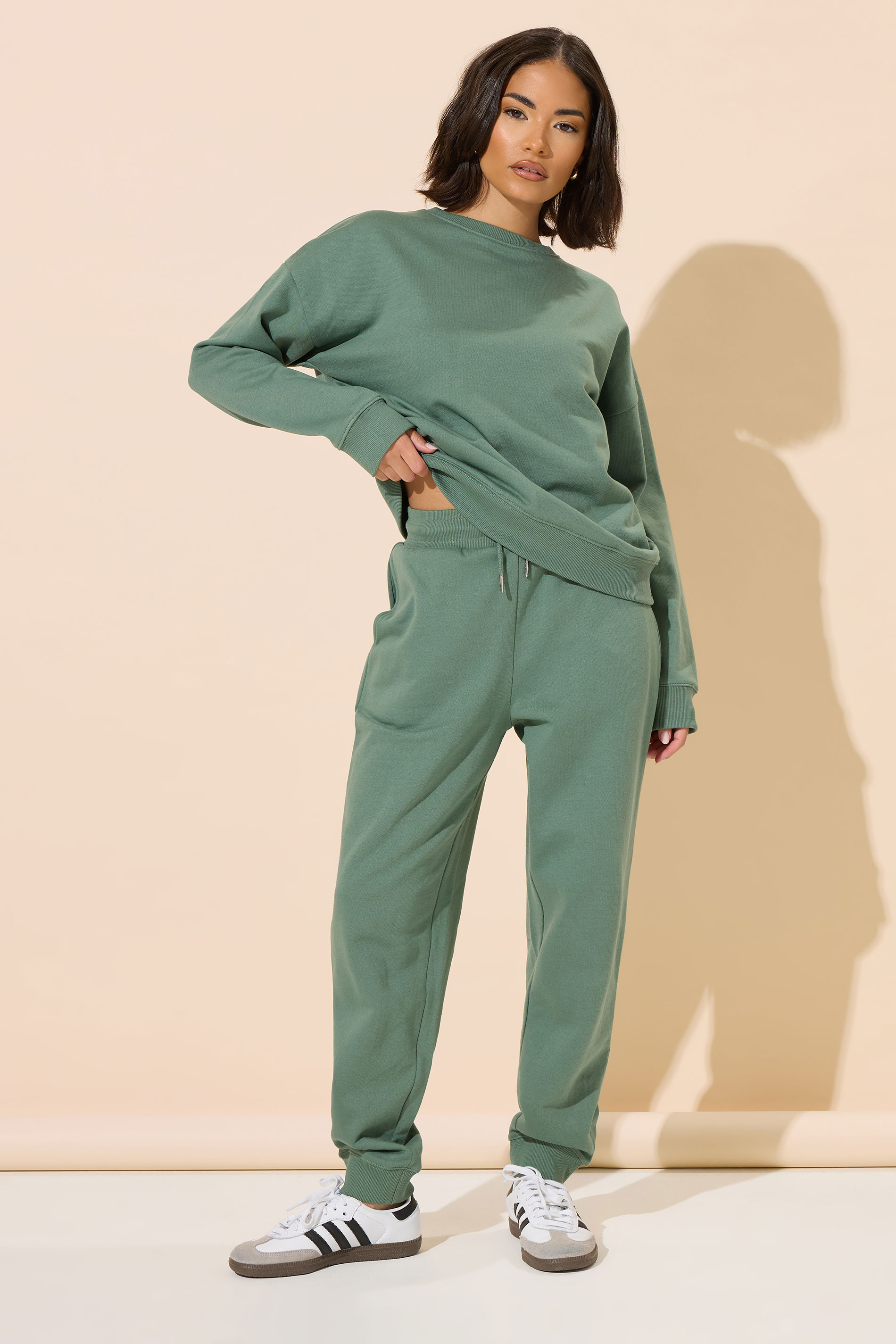 PixieGirl Petite Women's Green Drawstring Cuffed Joggers | PixieGirl 1