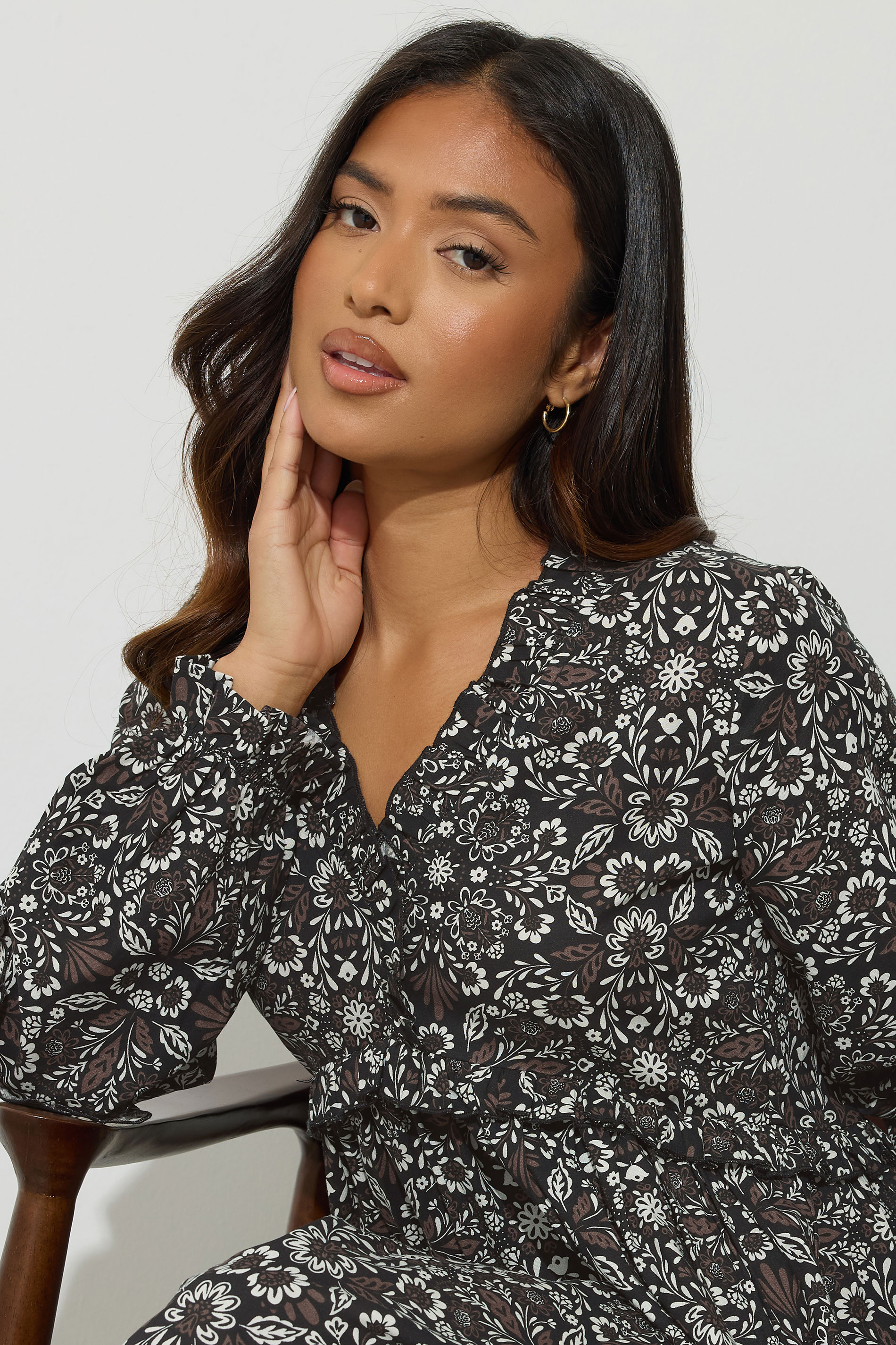 PixieGirl Petite Women's Black & Brown Floral Midaxi Dress | PixieGirl 4