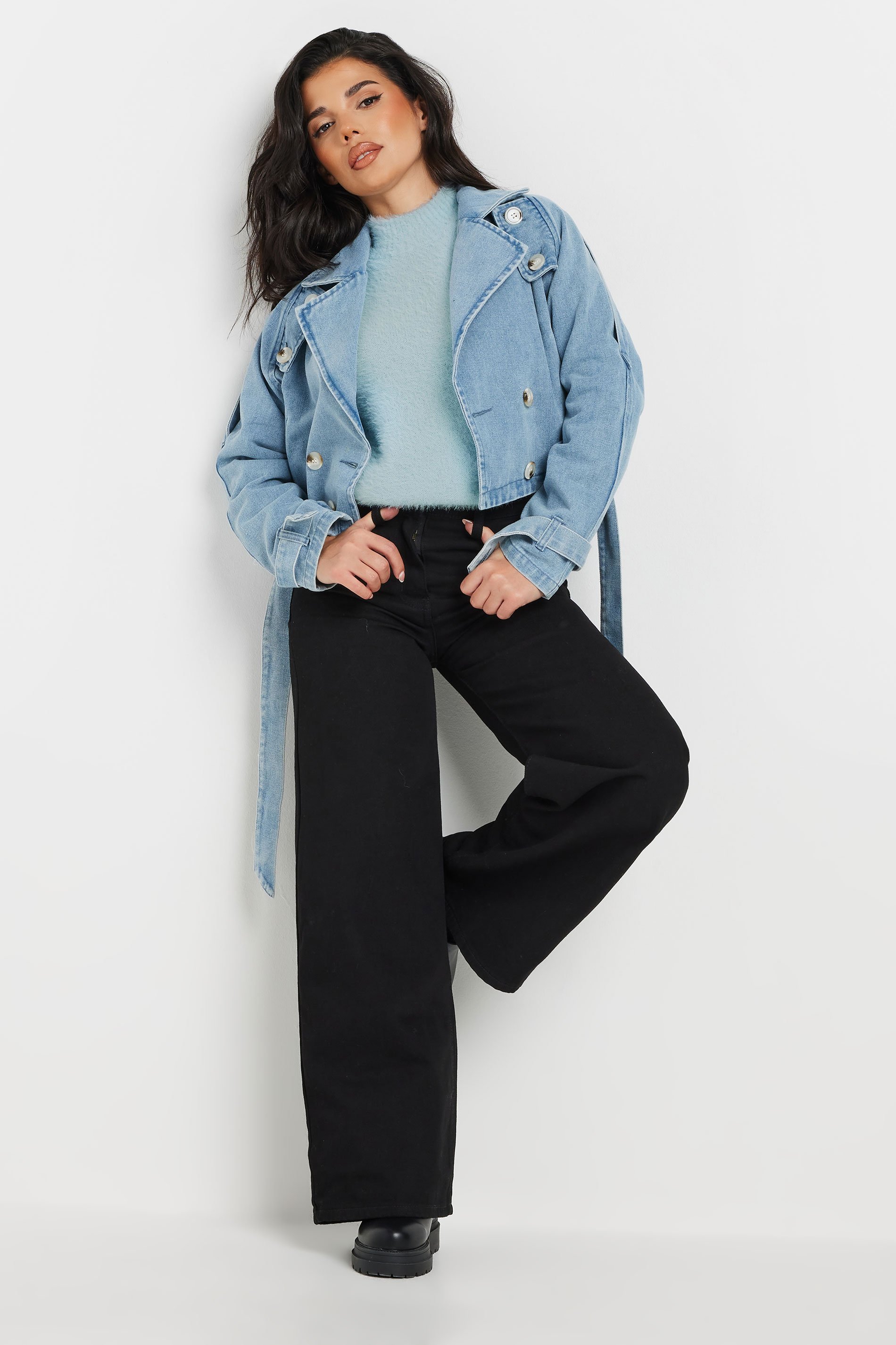 PixieGirl Petite Women's Blue Fluffy Knitted High Neck Jumper | PixieGirl 3