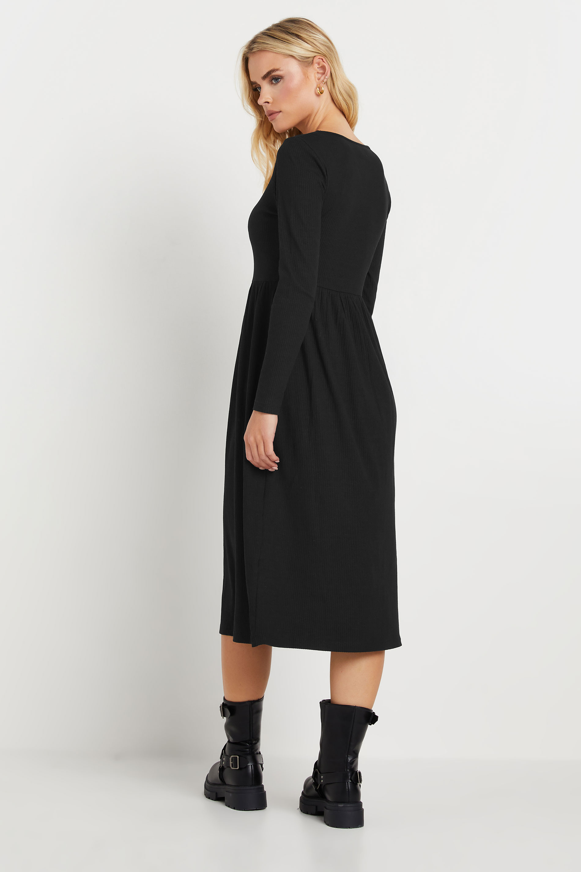 PixieGirl Petite Women's Black Ribbed Button Midaxi Dress | PixieGirl 3