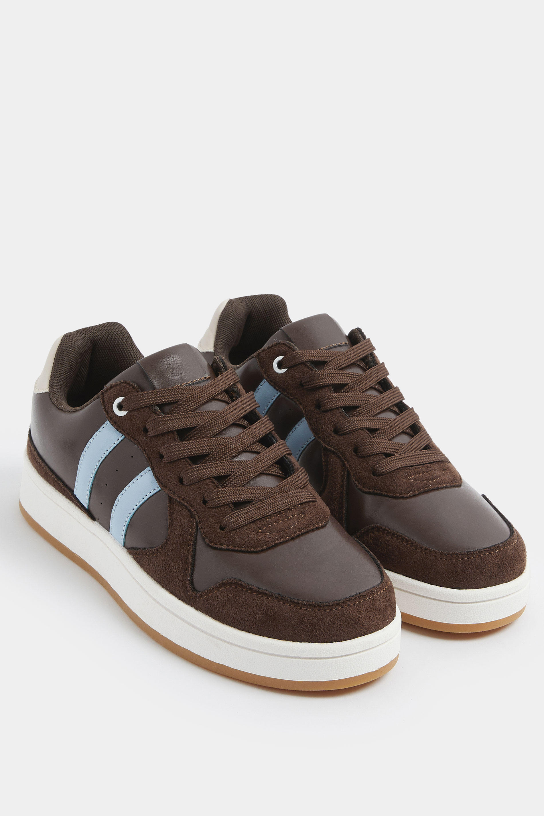 Chocolate Brown Padded Lace Up Trainers In Wide E Fit | YoursClothing 2