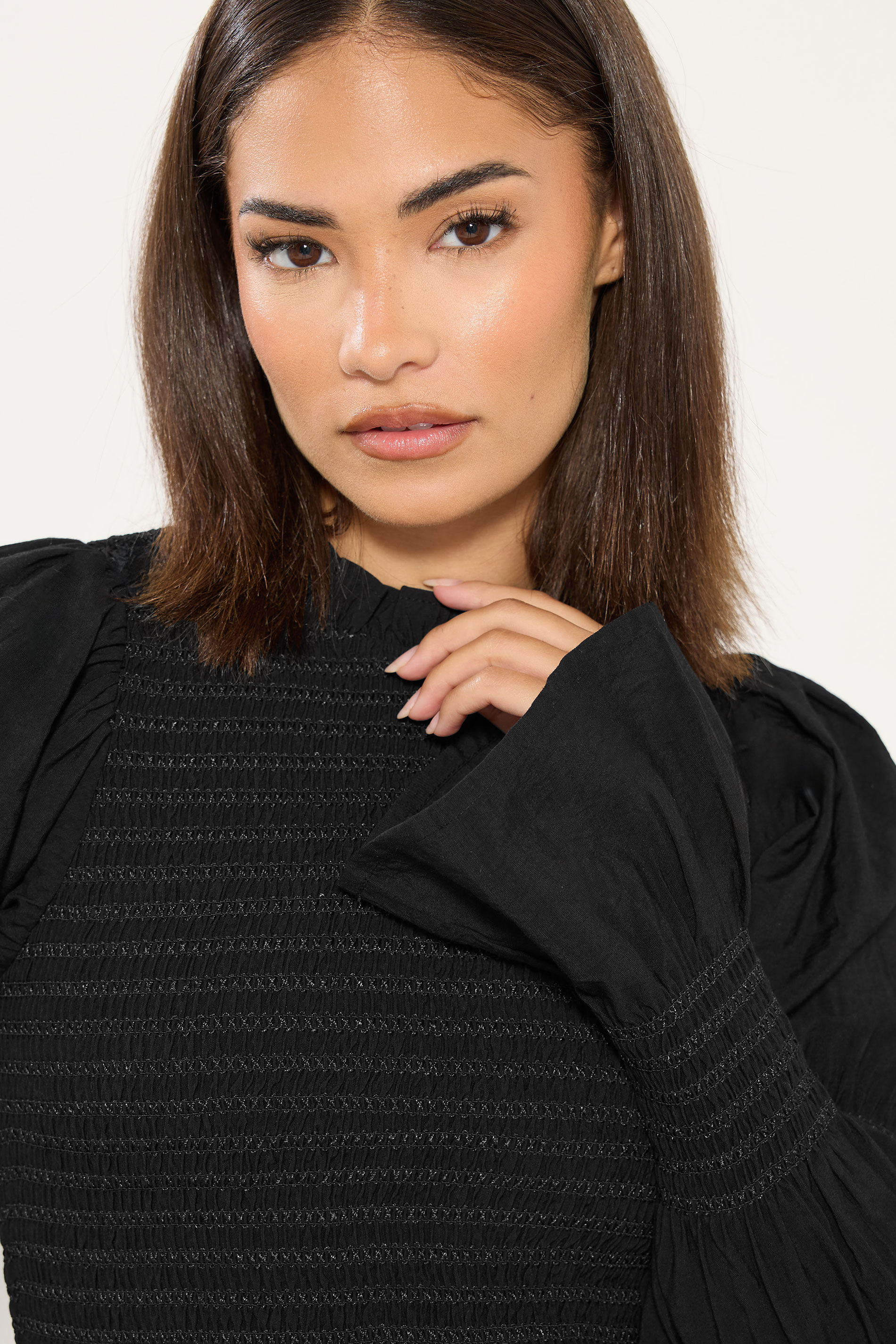 PixieGirl Petite Women's Black Shirred Peplum Smock Top | PixieGirl 4