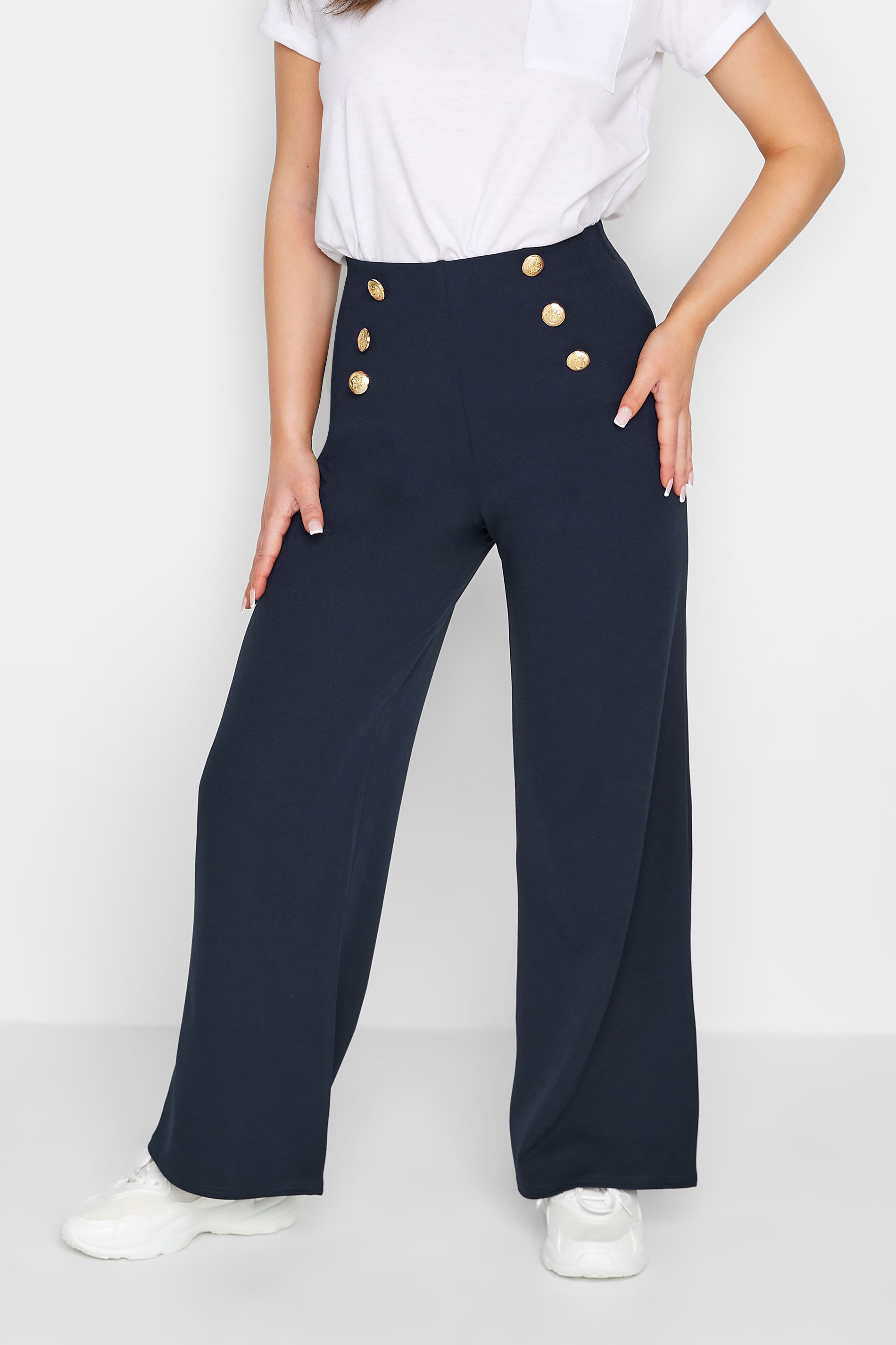 Jemma High Waisted Button Front Detail Trouser in Khaki | ikrush