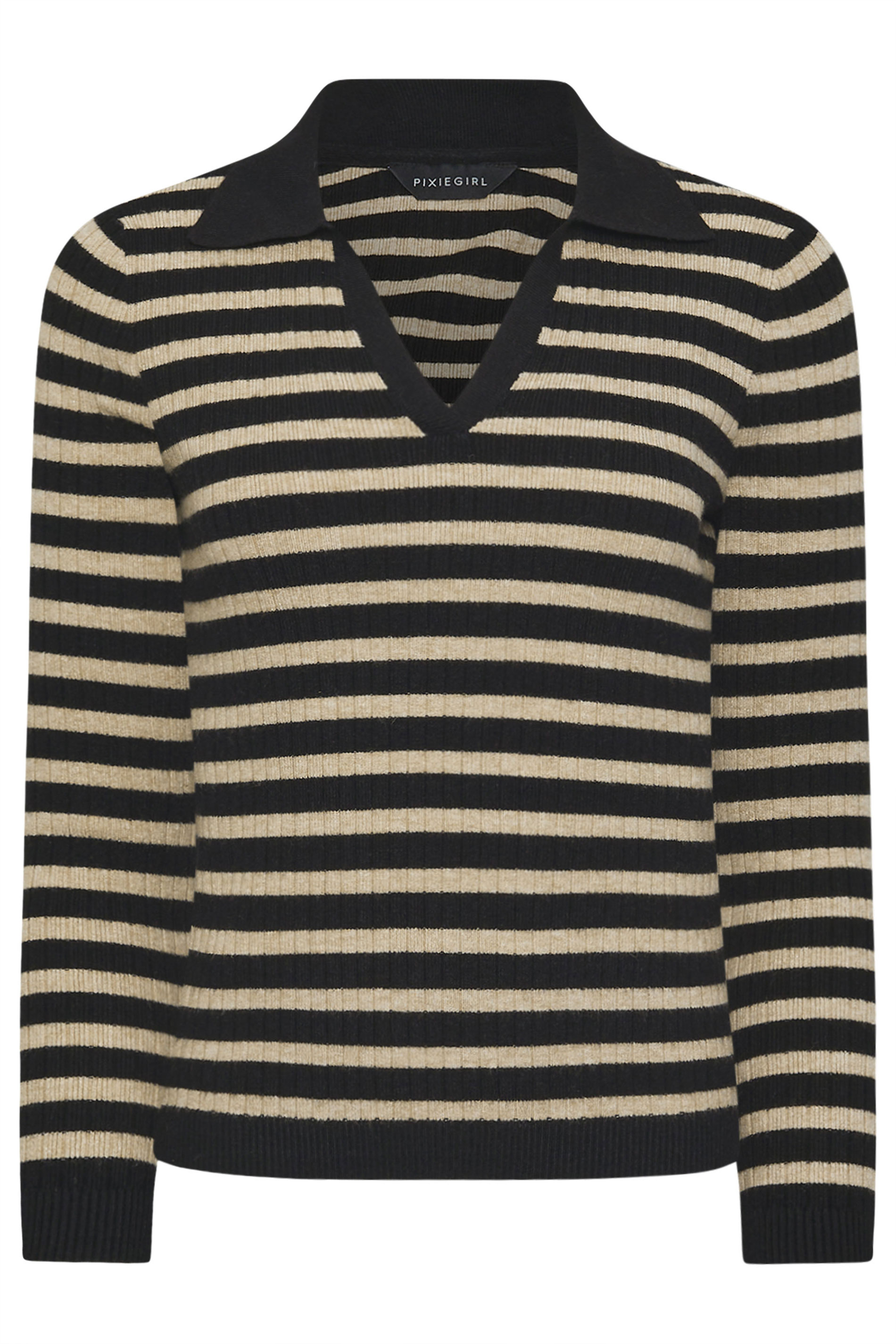 PixieGirl Petite Women's Black Knitted Stripe Collar Jumper | PixieGirl 5