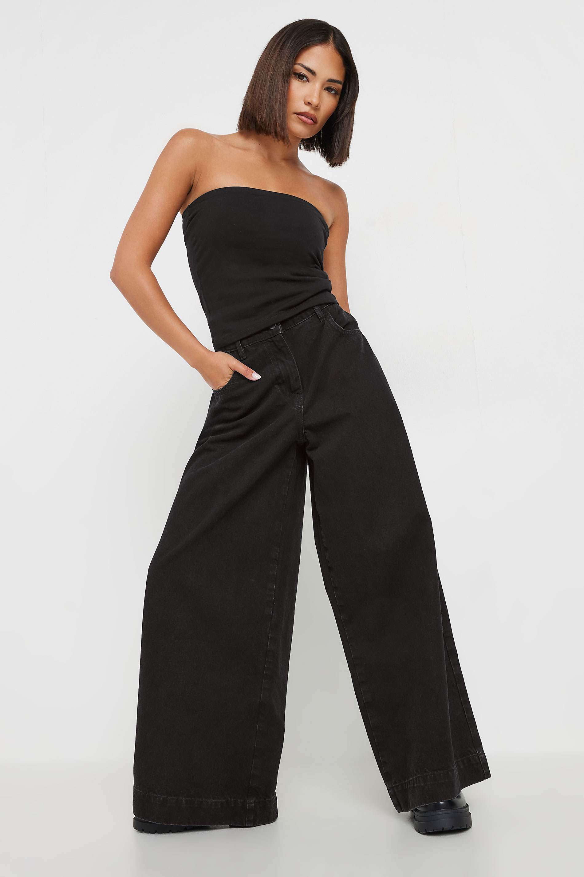 PixieGirl Petite Women's Black Non-Stretch Puddle Jeans | PixieGirl 1