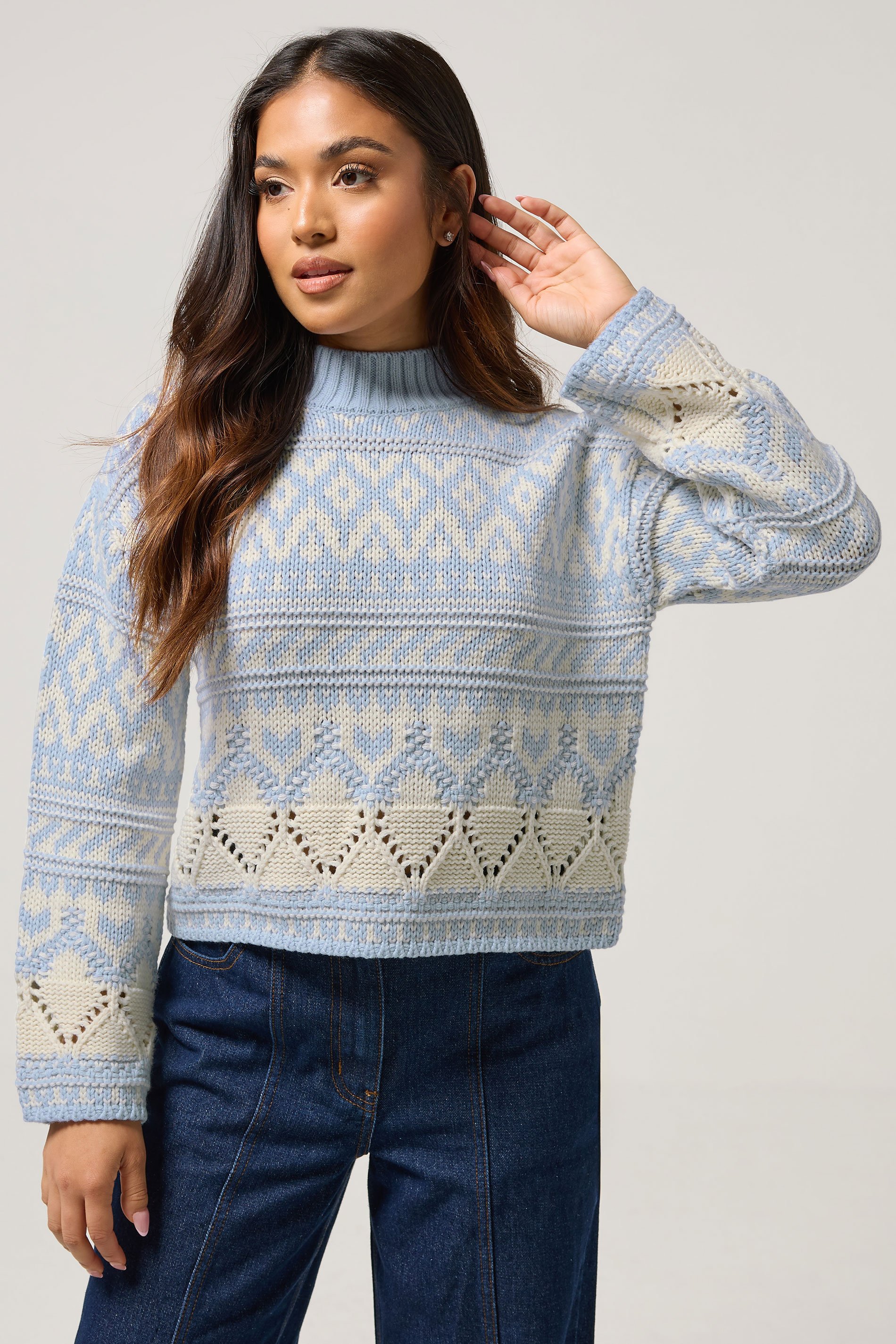 PixieGirl Petite Women's Blue Fairisle Knit Jumper | PixieGirl 1