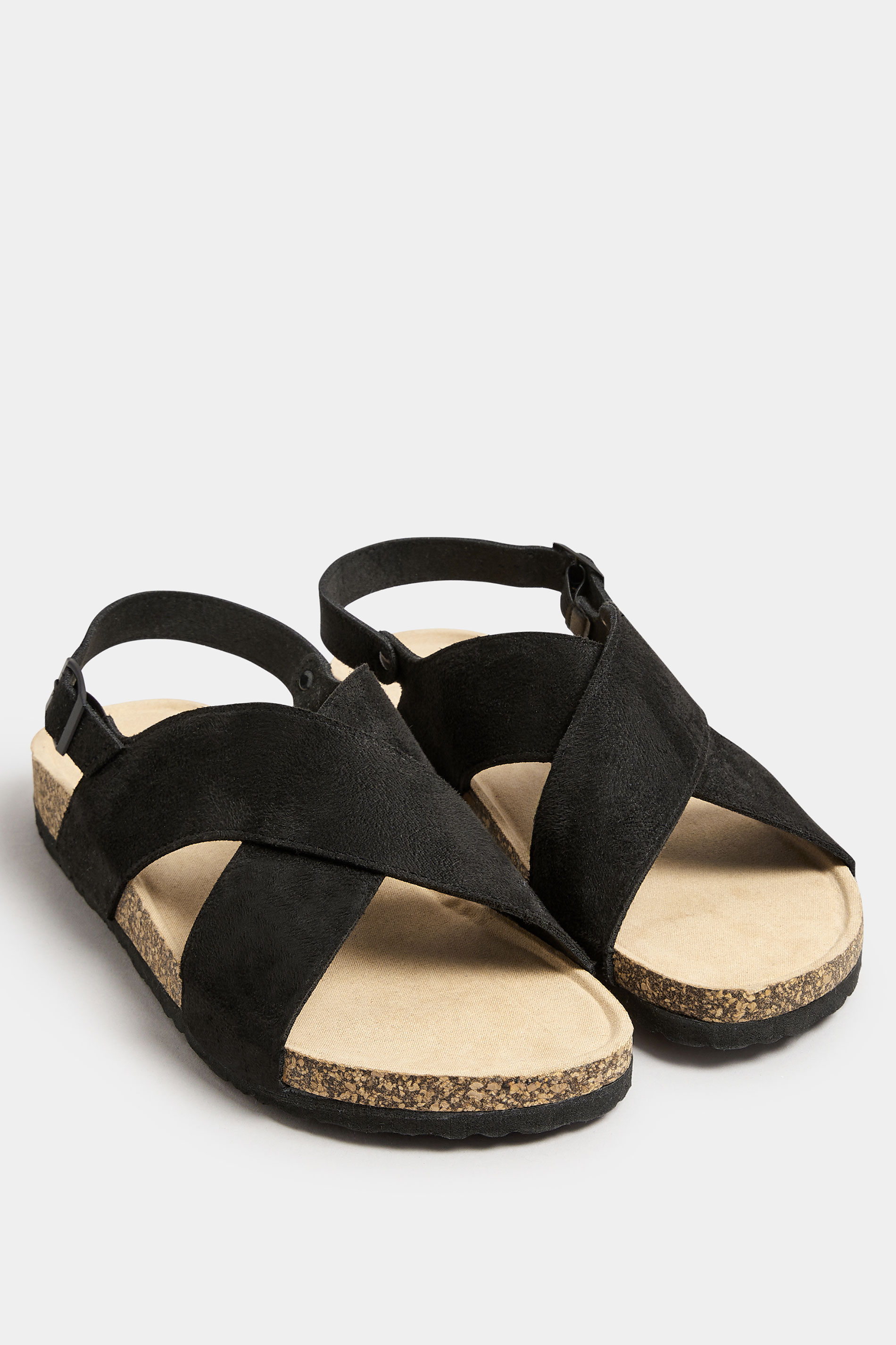 Black Cross Strap Footbed Sandals In Wide E & Extra Wide EEE Fit 2