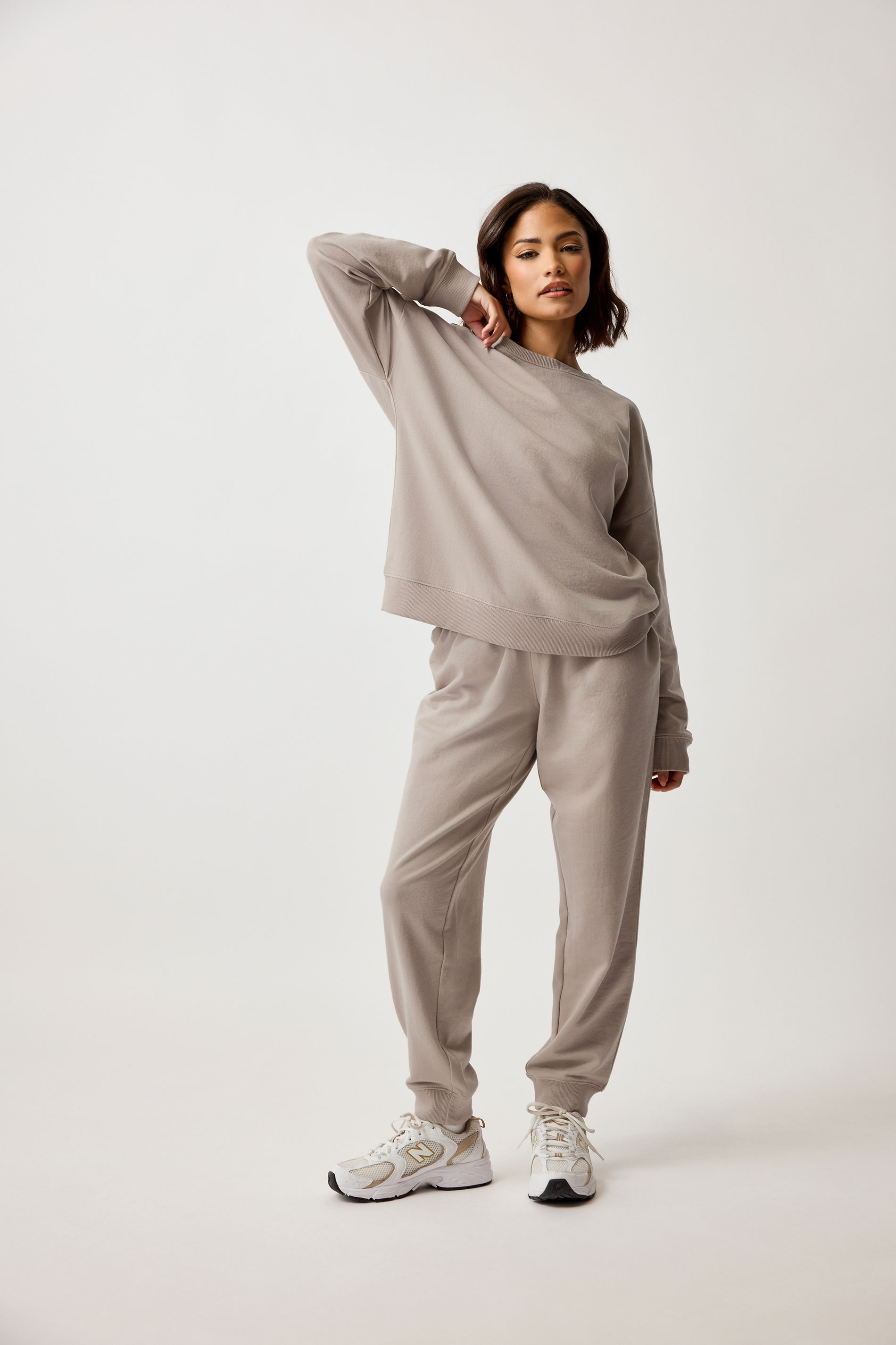 PixieGirl Petite Womens Stone Brown Crew Neck Sweatshirt | PixieGirl 1