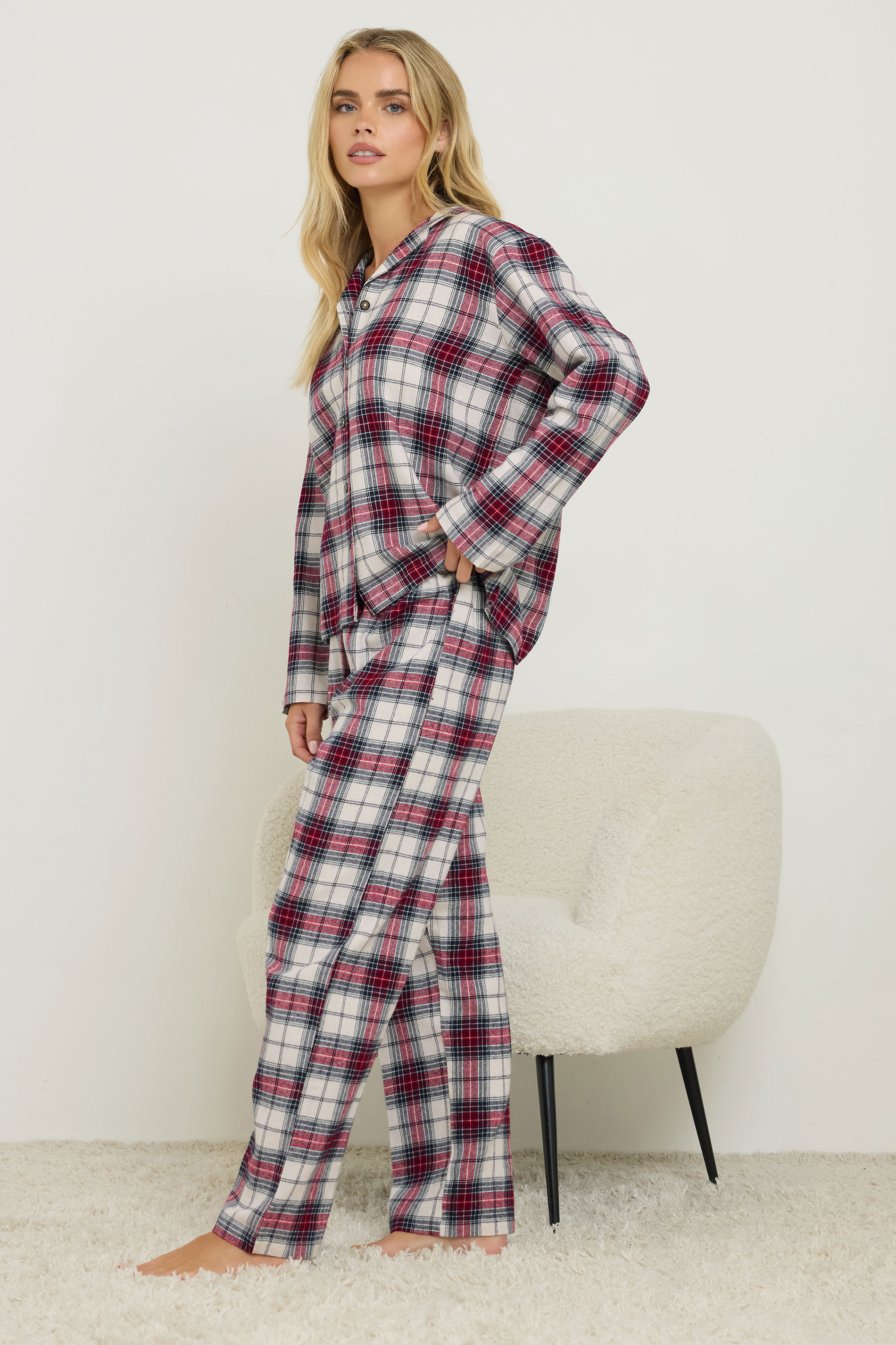 PixieGirl Petite Women's Ivory White & Red Cotton Check Pyjama Set | PixieGirl 4