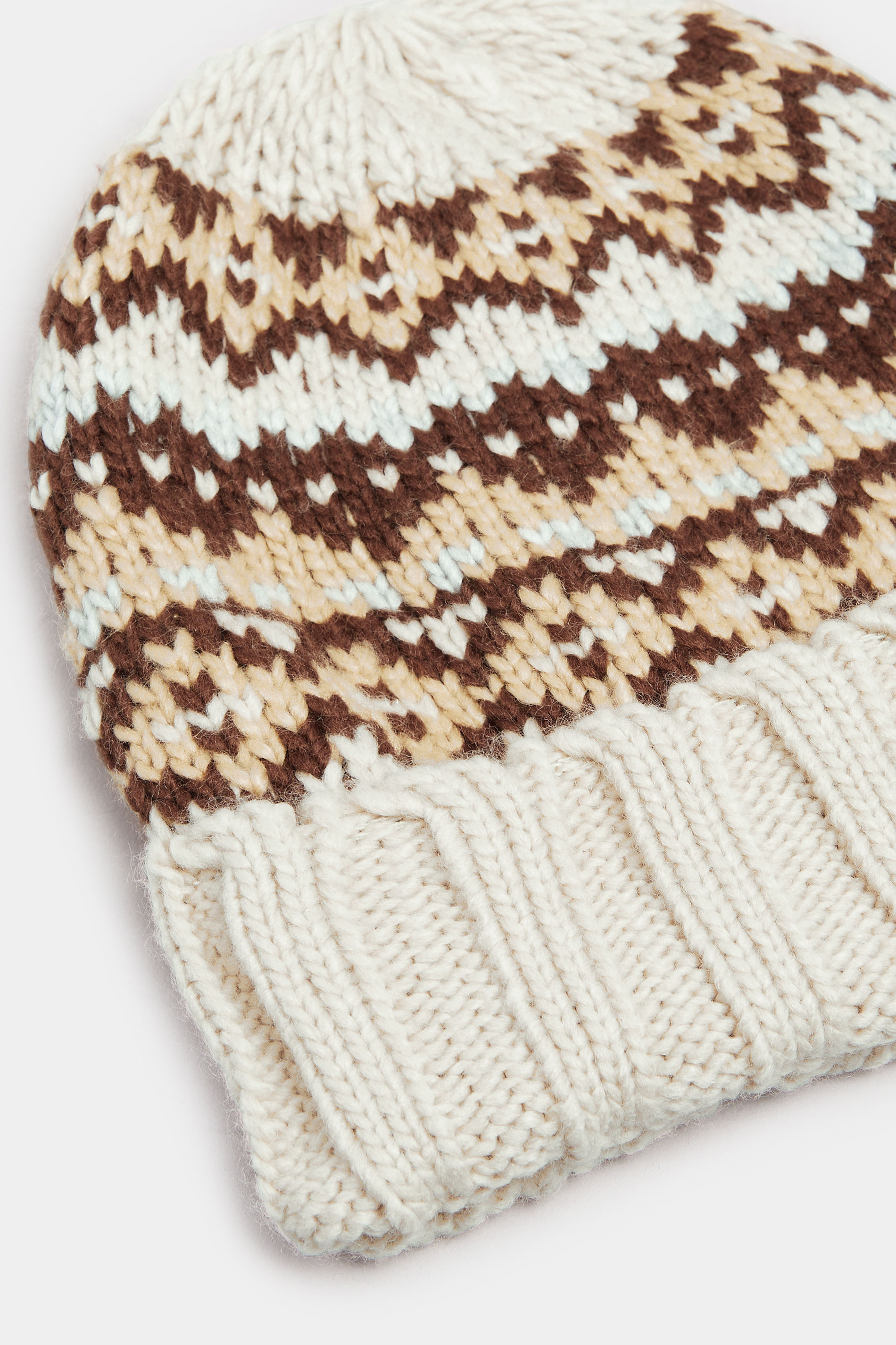 Natural Brown Fairisle Beanie Hat | Yours Clothing 3