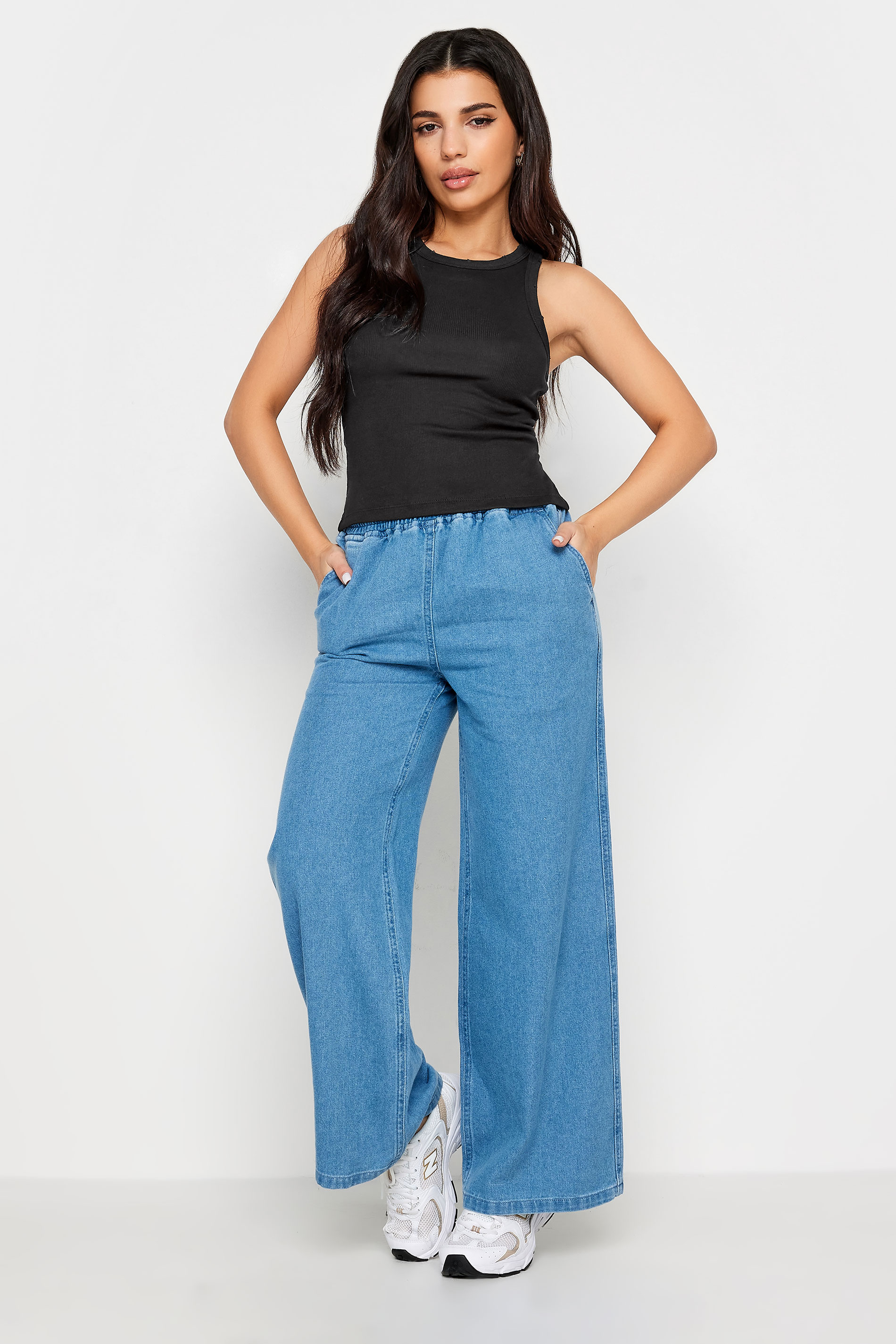 PixieGirl Petite Womens 2 PACK Black Acid Wash & White Plain Racer Neck Vest Tops | PixieGirl 4