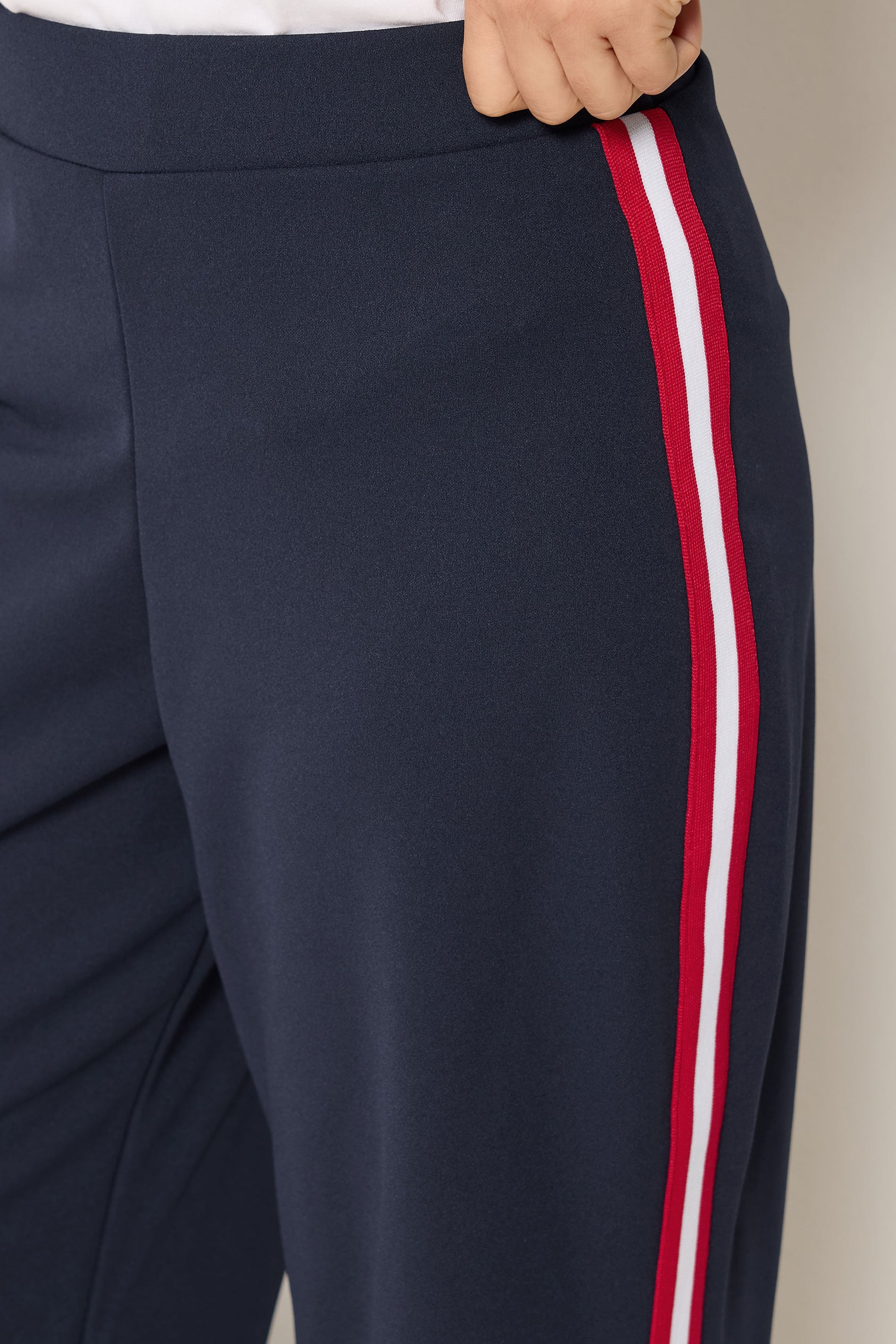 M&Co Petite Navy Blue Side Stripe Wide Leg Trousers | M&Co 4