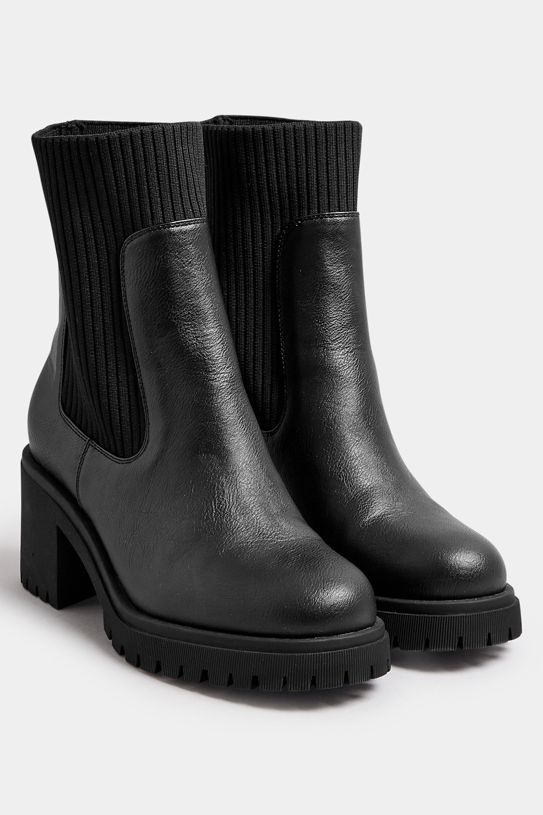 Black Faux Leather Sock Chelsea Boots In Extra Wide EEE Fit | Yours Clothing 2