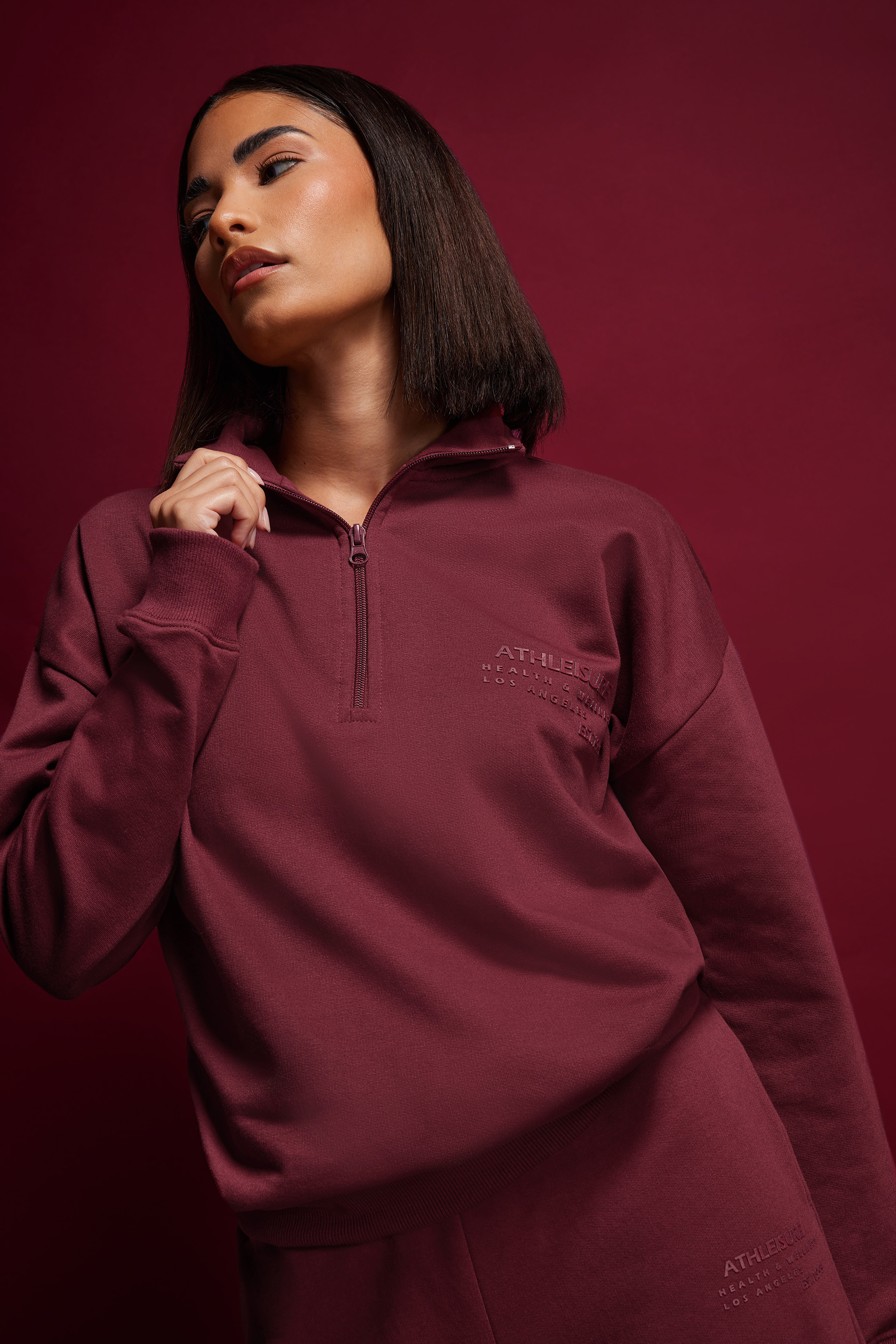 PixieGirl Petite Women's Burgundy Red High Neck Sweatshirt | PixieGirl 1