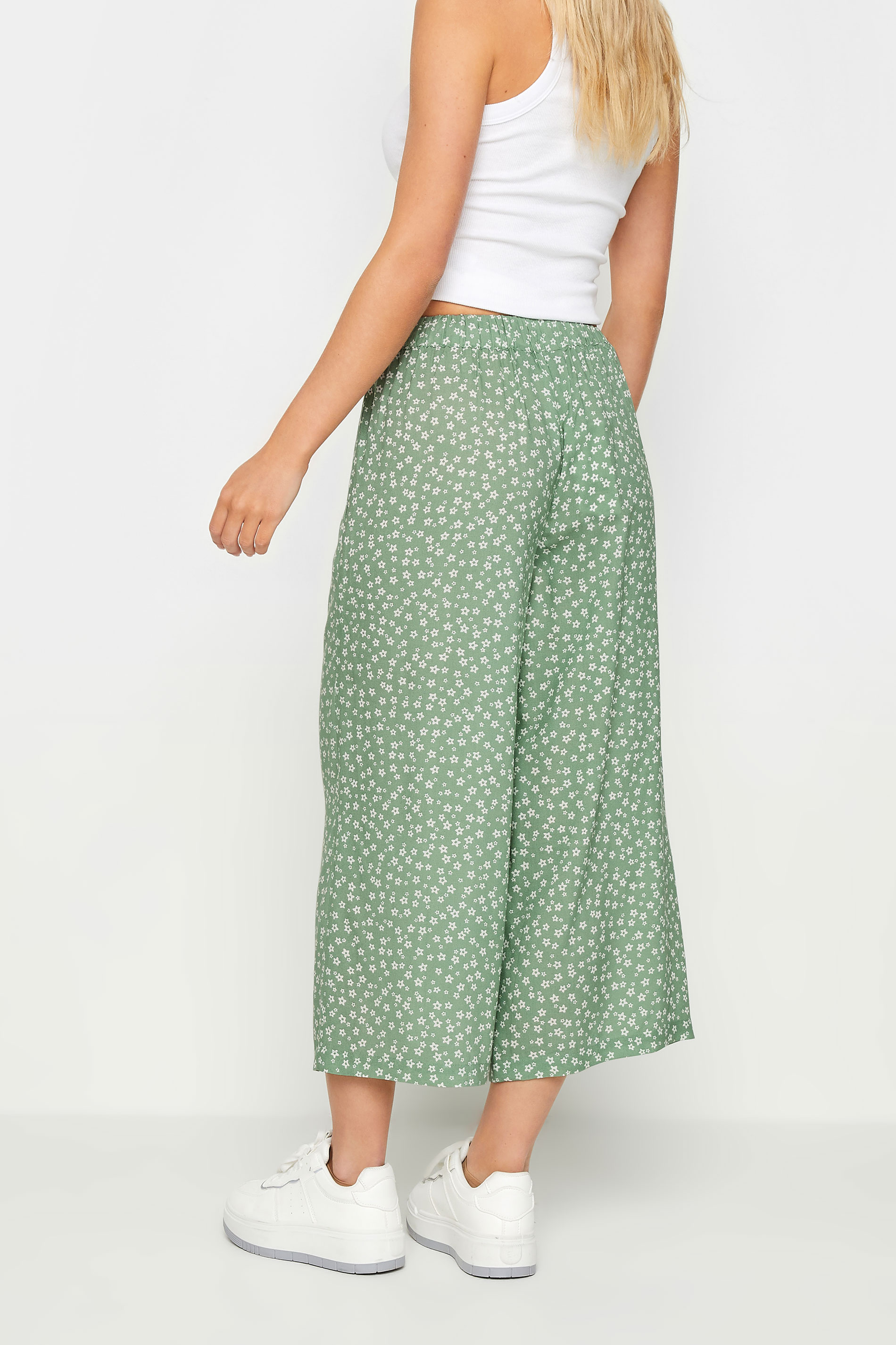 PixieGirl Petite Women's Sage Green Ditsy Floral Print Cropped Trousers | PixieGirl 3