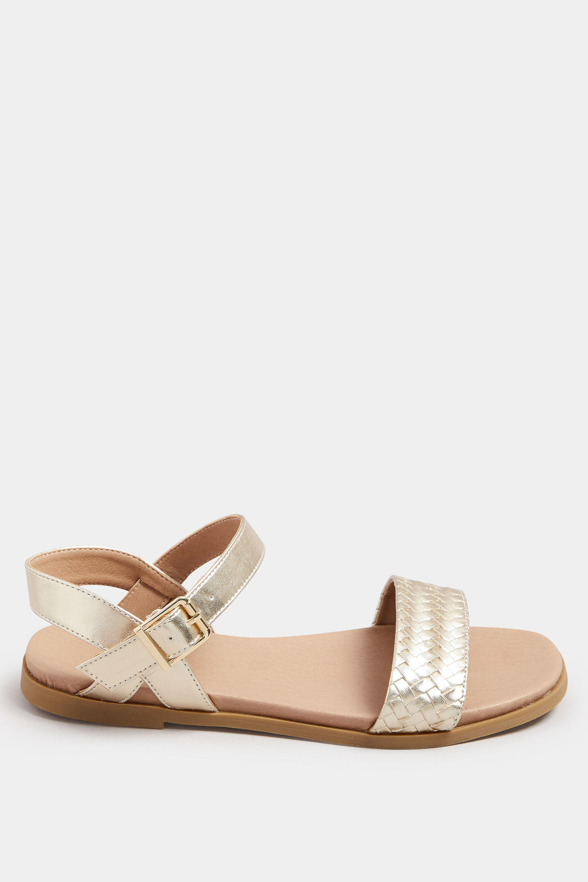 Gold Faux Leather Woven Sandals In Extra Wide EEE Fit | Yours Clothing 4