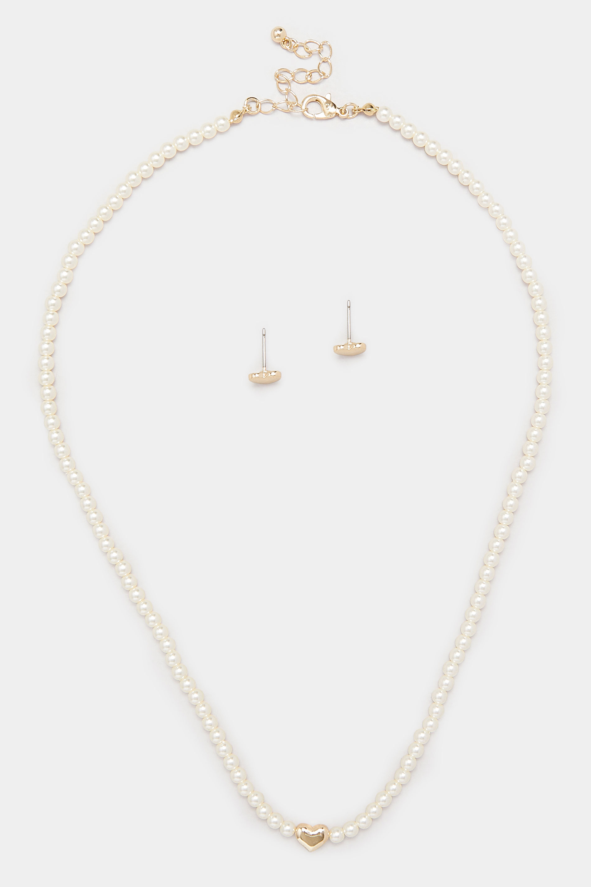Gold Tone Pearl Heart Jewellery Set | Yours Clothing 2