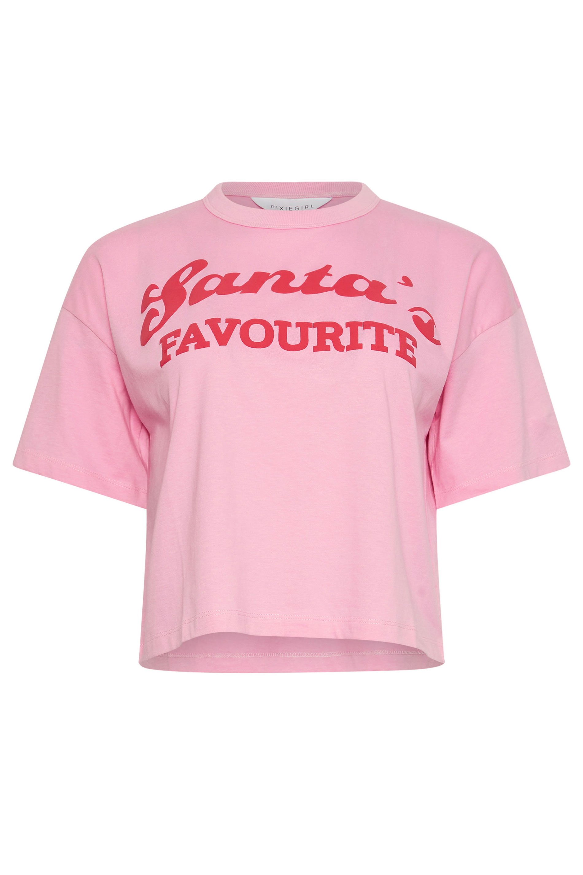 PixieGirl Petite Women's Pink 'Santa's Favourite' Slogan Crop Top | PixieGirl 8