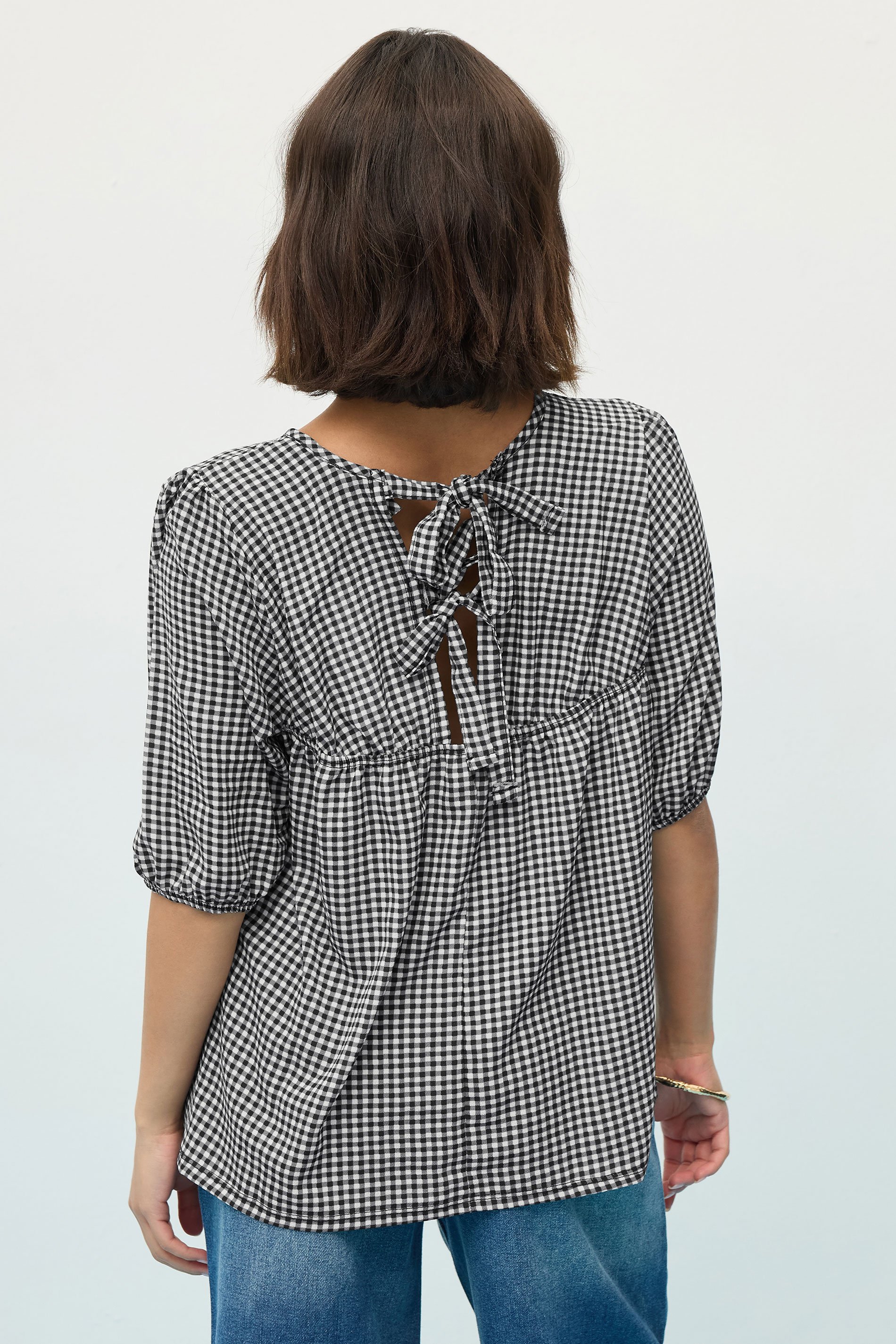 PixieGirl Petite Women's Black Gingham Tie Back Top | PixieGirl 4