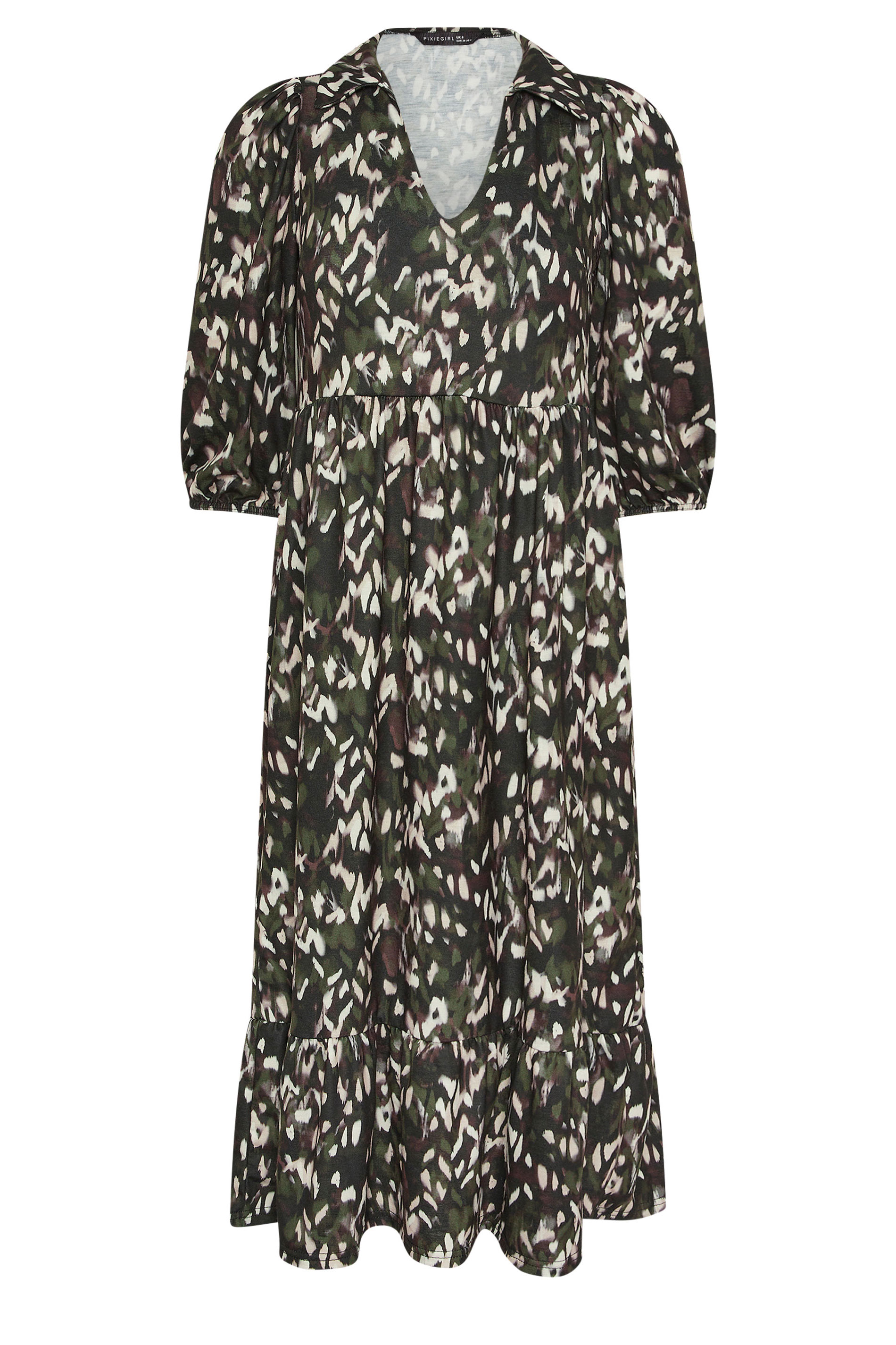 PixieGirl Petite Women's Khaki Green Camo Midaxi Dress | PixieGirl 1