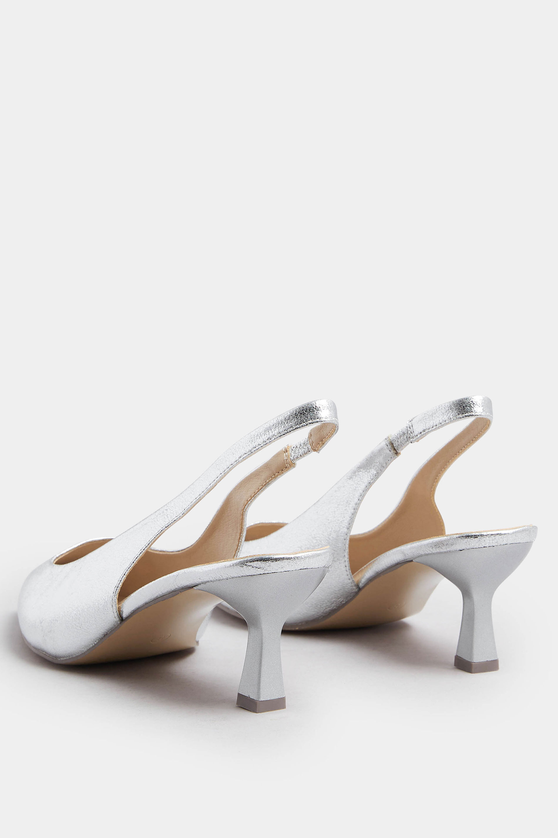 Silver Faux Leather Slingback Kitten Heels In Extra Wide EEE Fit | Yours Clothing 4
