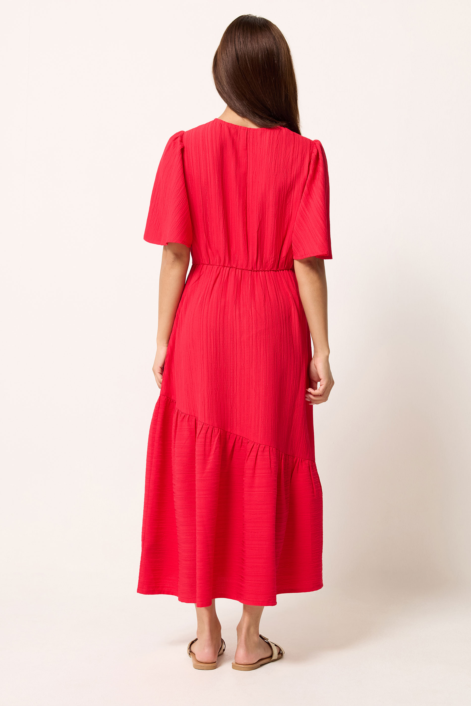 PixieGirl Petite Red Asymmetric Tiered Midi Dress | PixieGirl 2