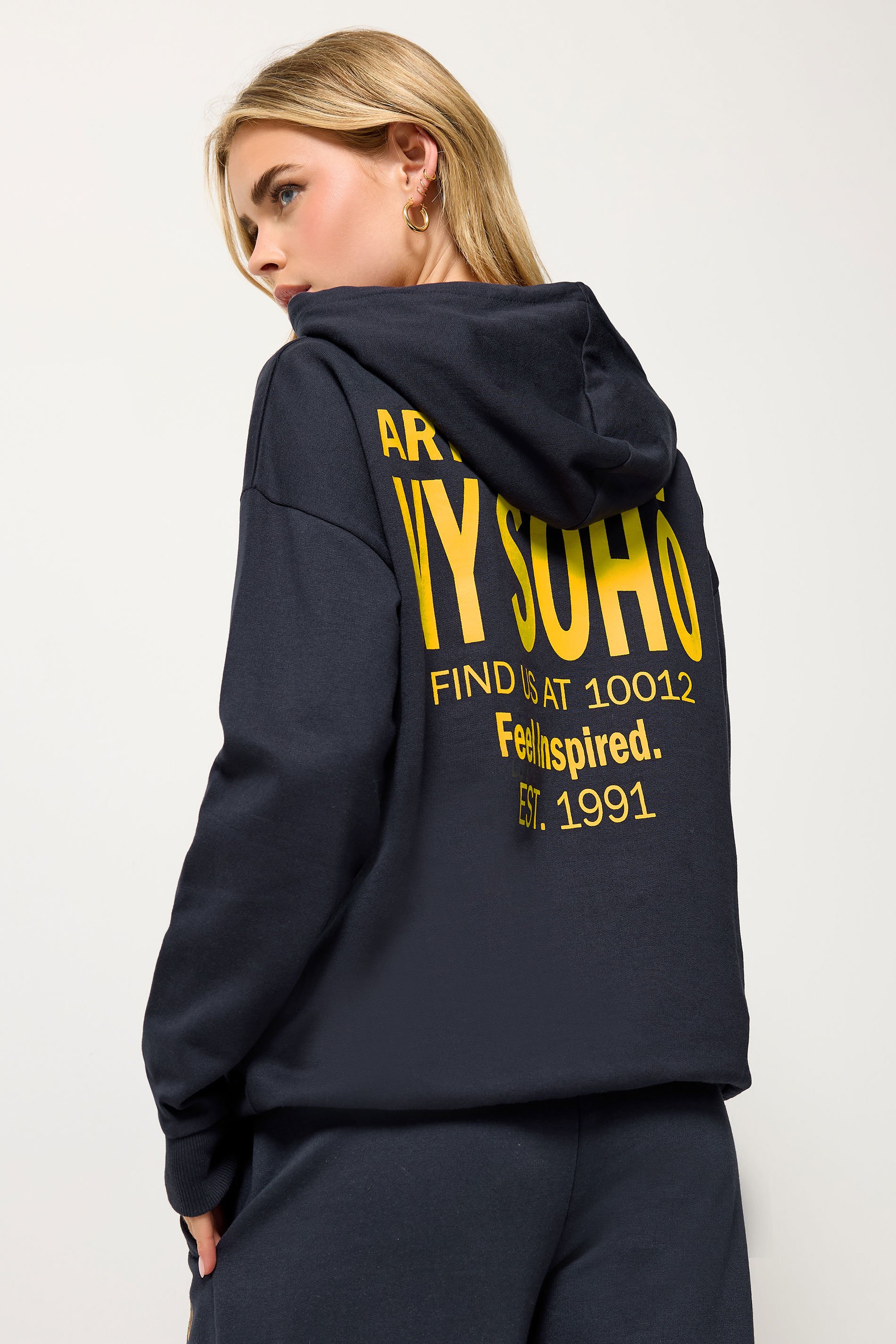 PixieGirl Petite Women's Navy Blue Back Slogan Hoodie | PixieGirl 3