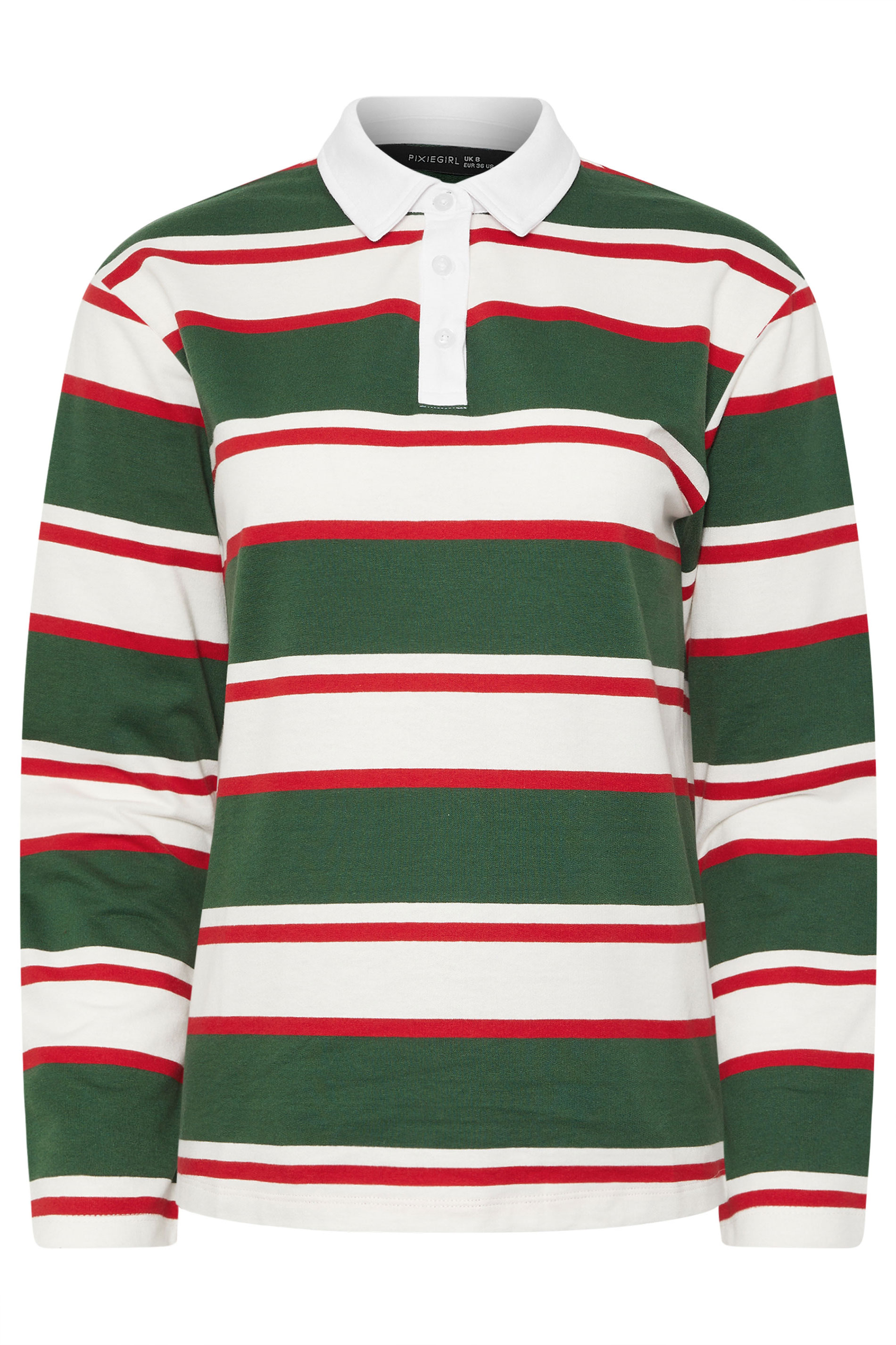 PixieGirl Petite Women's Green & Red Striped Rugby T-Shirt | PixieGirl 6