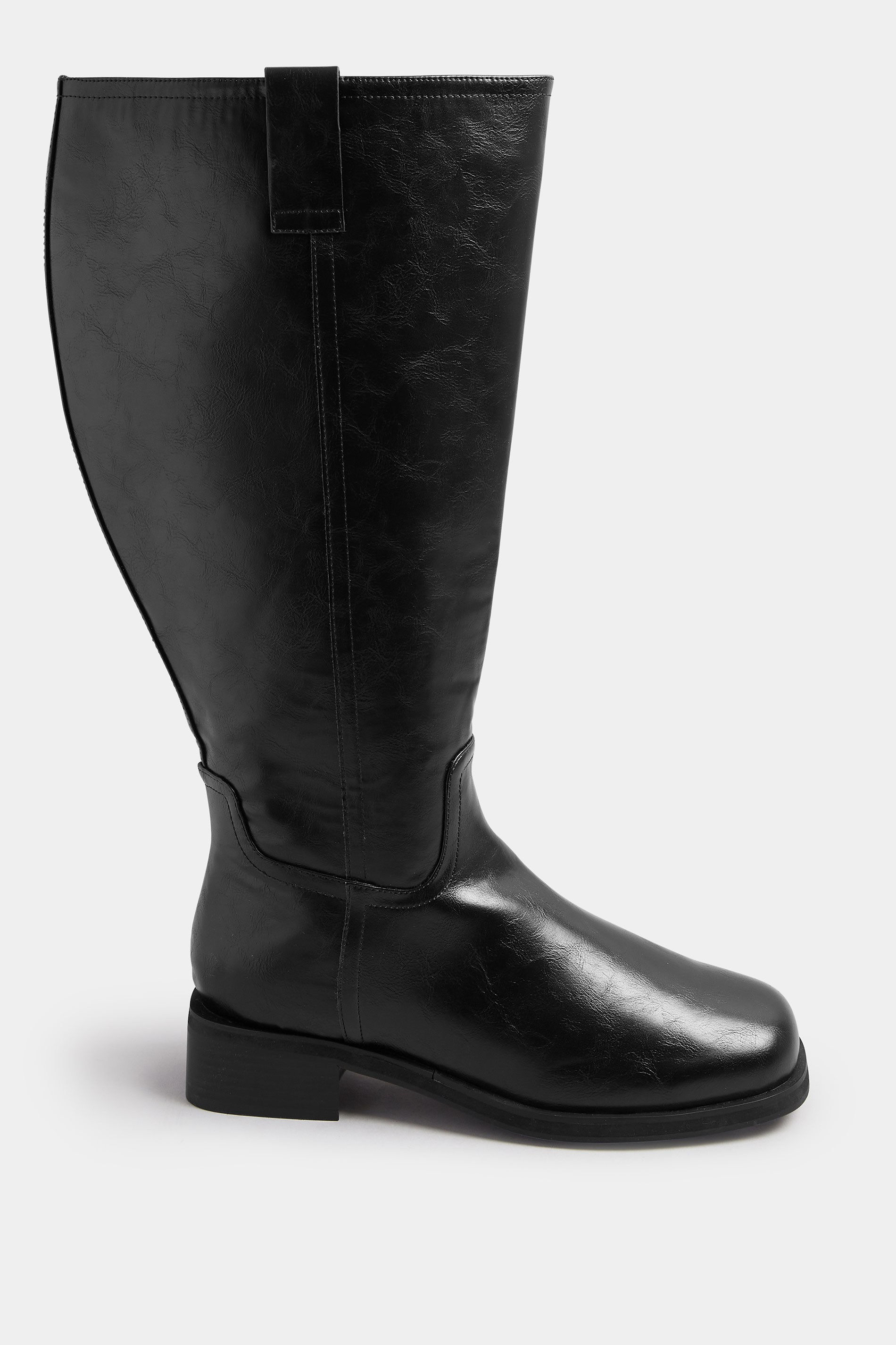Black Pull On Knee High Boots In Extra Wide EEE Fit | Yours Clothing 3