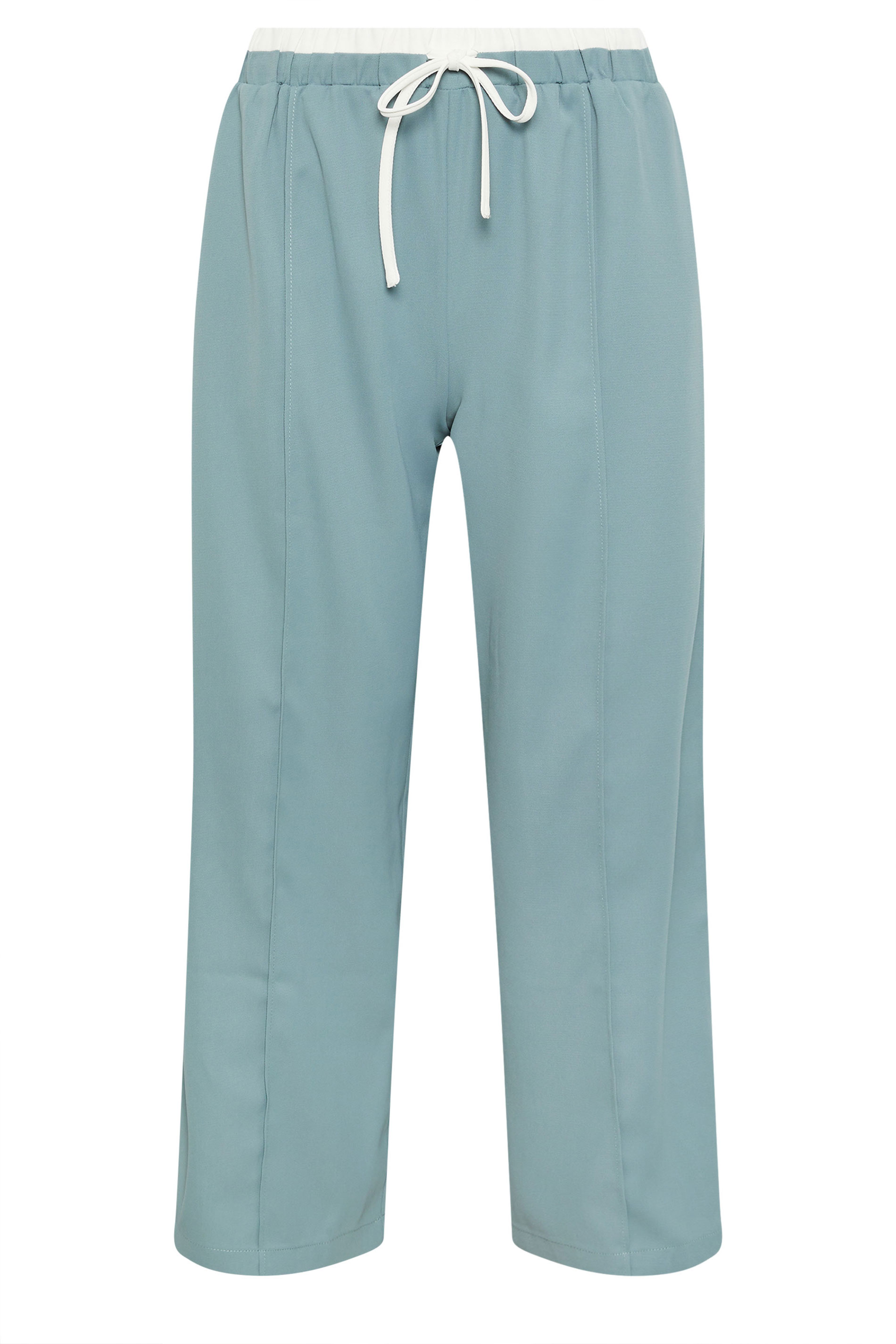PixieGirl Petite Women's Blue Contrast Waist Wide Leg Trousers | PixieGirl 5