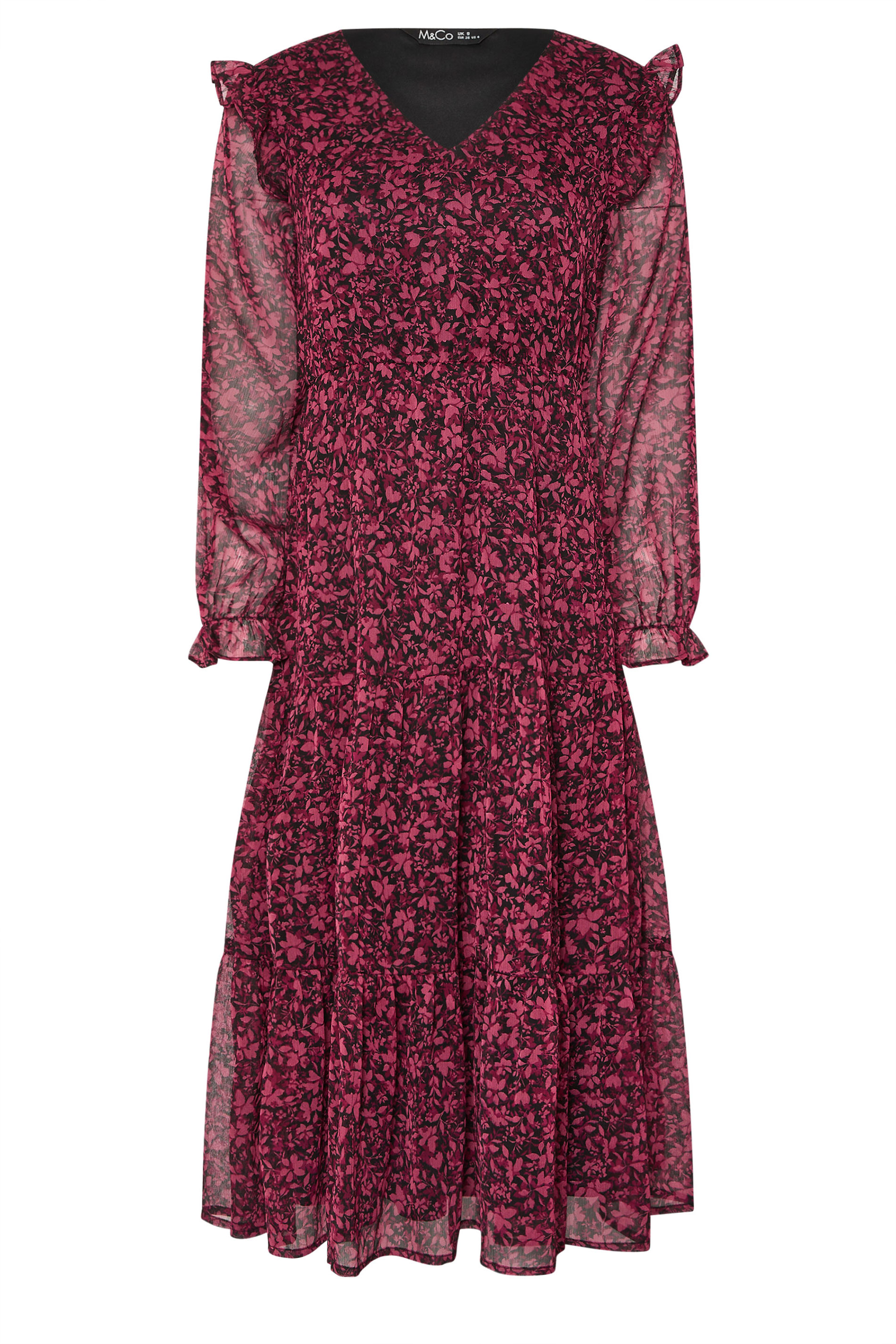 M&Co Petite Black & Berry Floral Chiffon Midi Dress | M&Co 6