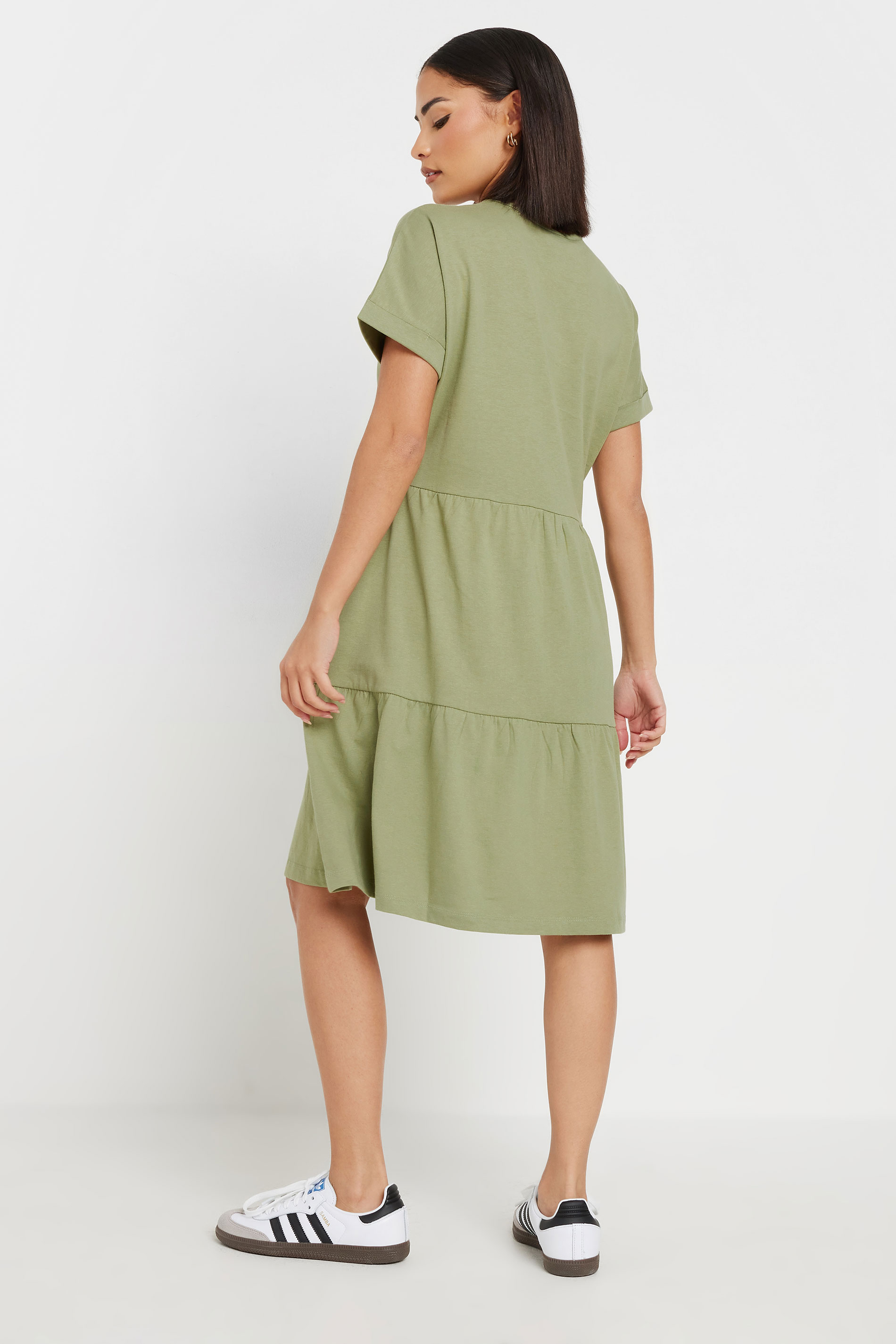PixieGirl Petite Women's Sage Green Tiered Smock Dress | PixieGirl 3