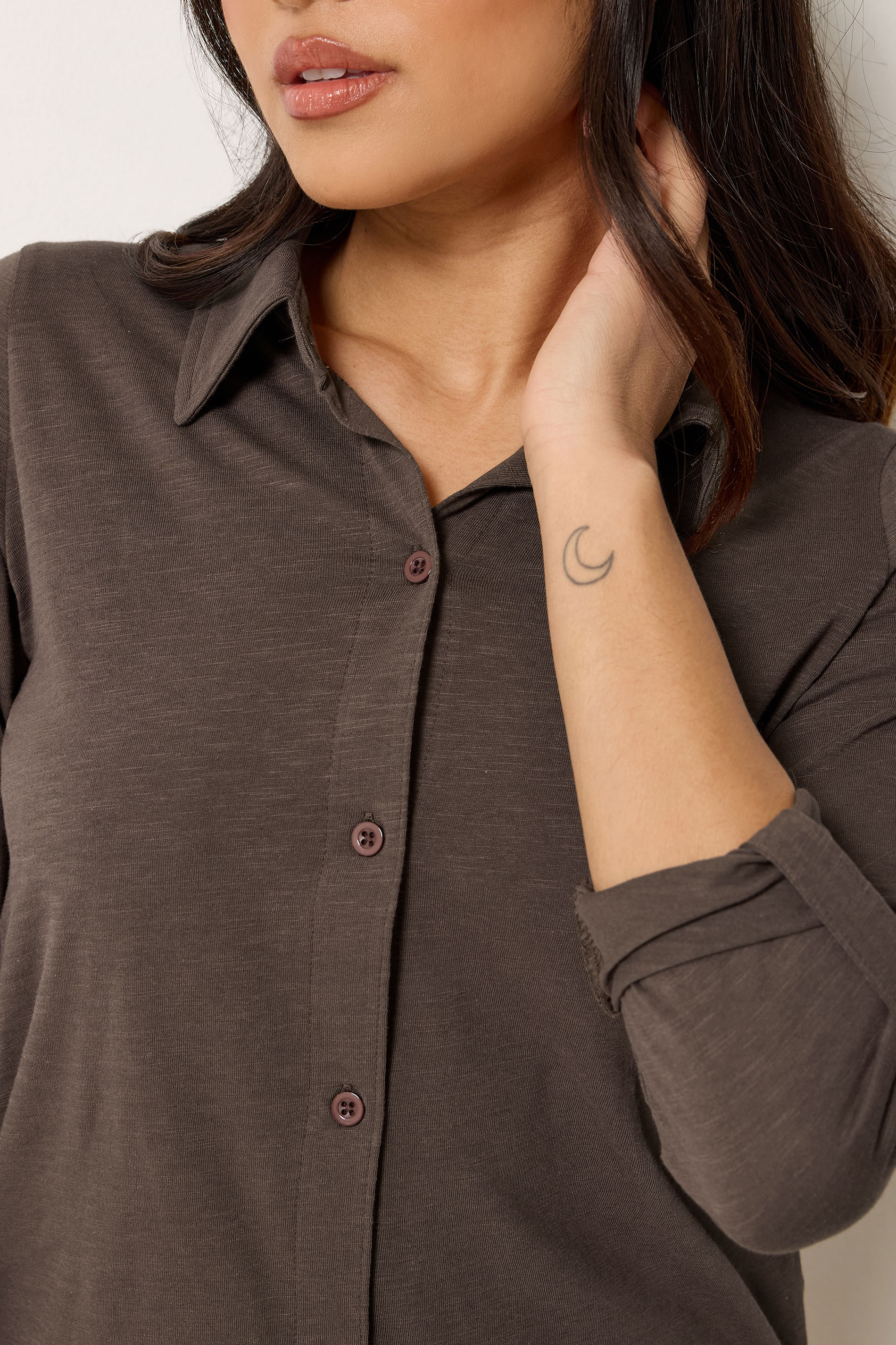 PixieGirl Petite Women's Chocolate Brown Button Cotton Shirt | PixieGirl 4
