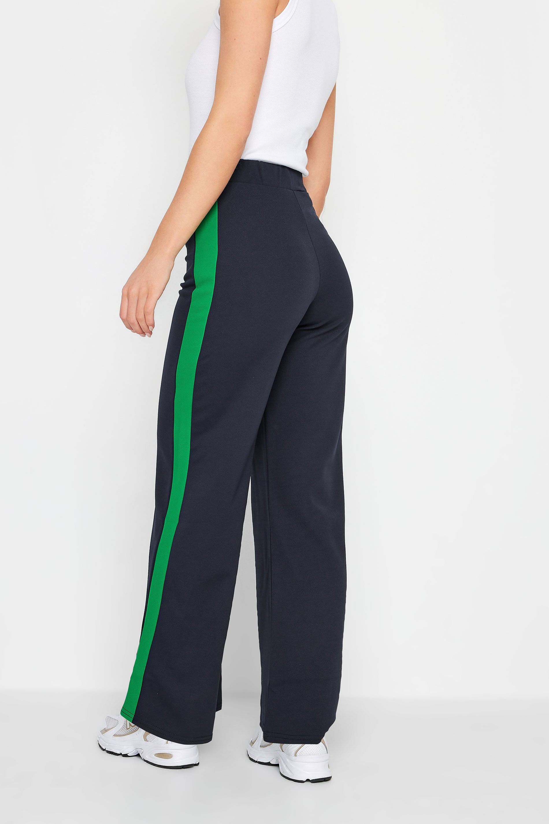Petite Navy Blue & Green Stripe Wide Leg Trousers | PixieGirl 3