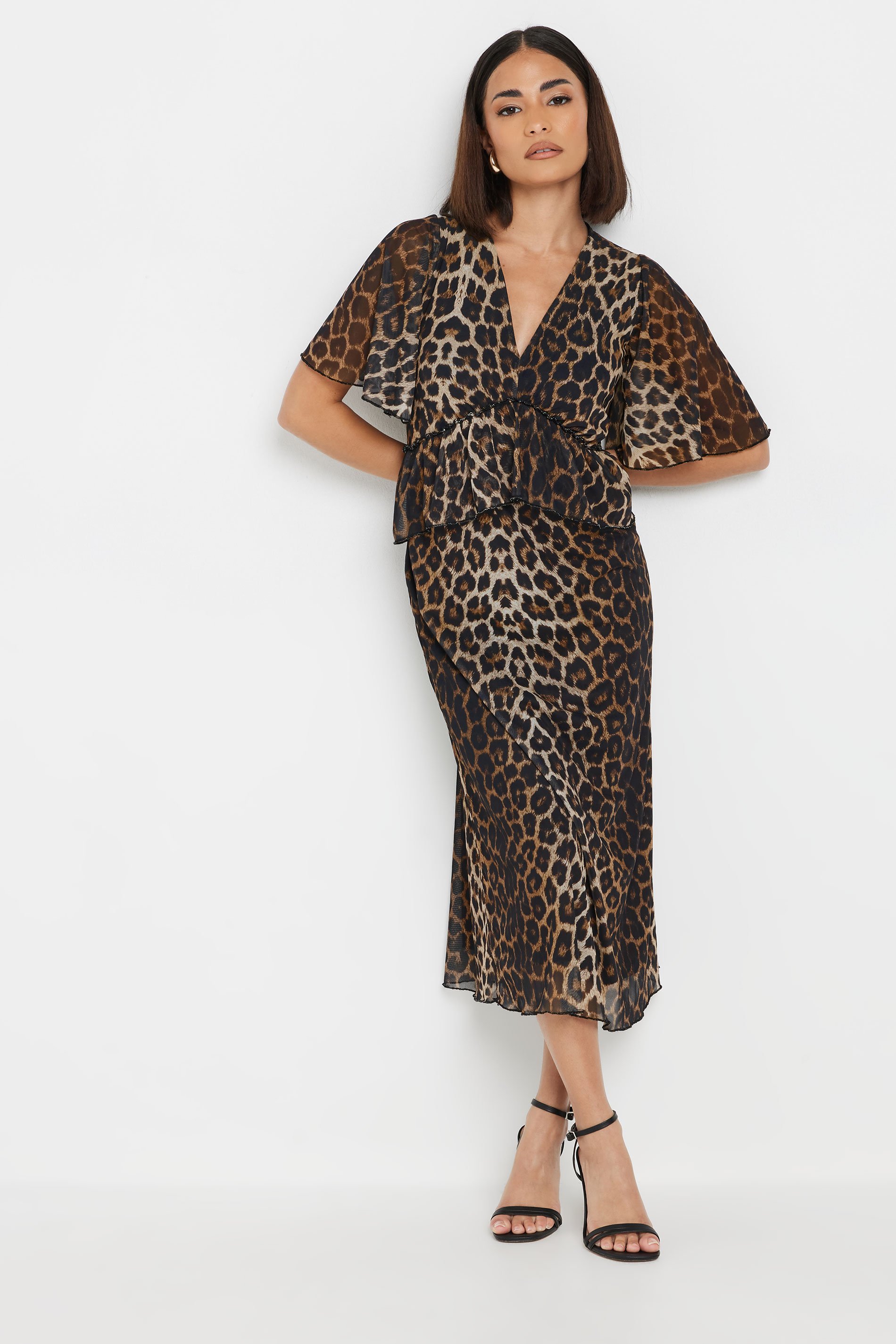 PixieGirl Petite Women's Brown Leopard Print Smock Midi Dress | PixieGirl 1